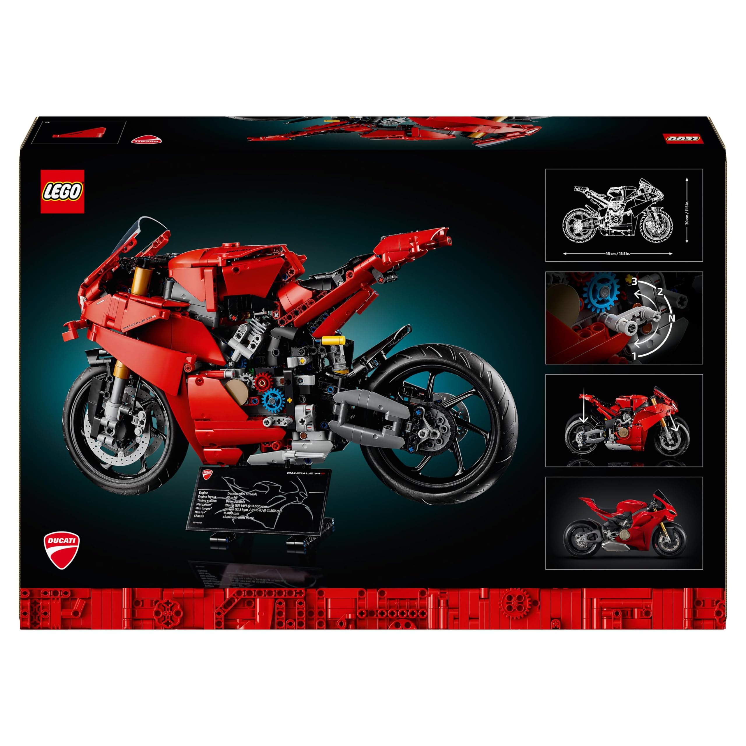 LEGO Technic Motocykl Ducati Panigale V4 S 42202 | Model motocykla, klocki konstrukcyjne Technic dla dorosłych, prezent dla fana motoryzacji, z podstawką, 1604 elementy