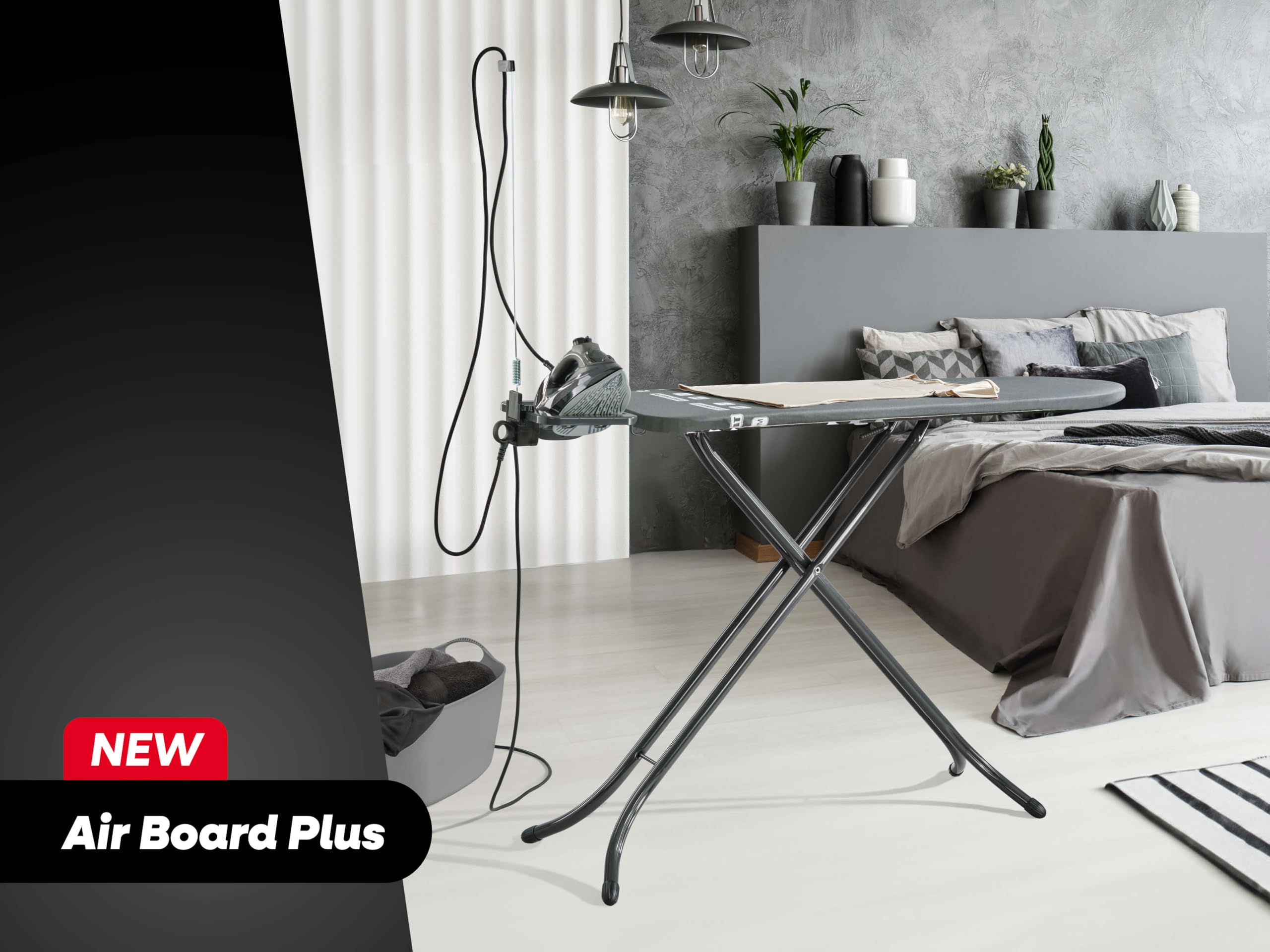 Leifheit Tabla de Planchar Plegable Air Board M Black Plus NF, Tabla de Planchado con Superficie Thermo-Reflect de 120 x 38 cm, Efecto de Planchado de Dos Caras, Mesa de Planchar con diseño Antracita