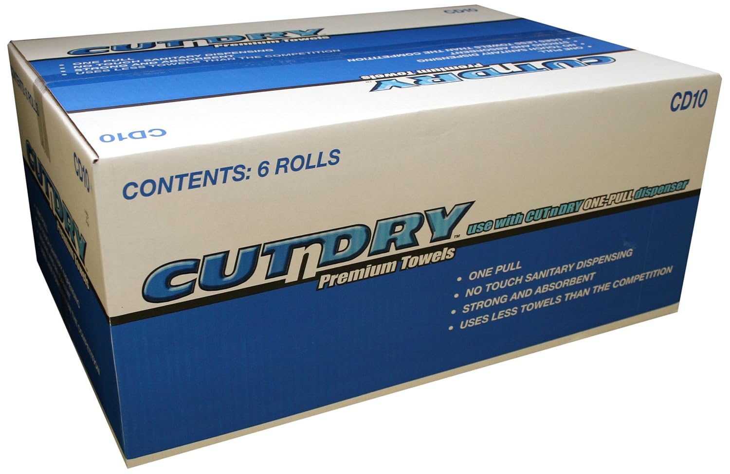CUTNDRY 10 Premium Hands Free Towel, 10" Length x 8" Width, White (Case of 6 Rolls)