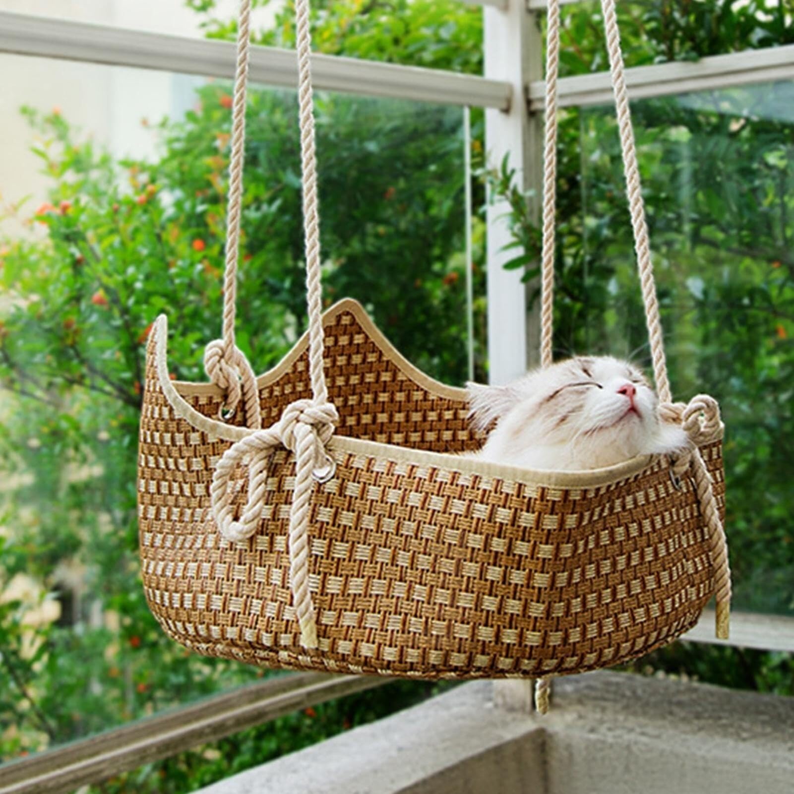 Rattan-Katzennest, Hängematte, Hängendes Gewebtes Rattan-Katzennest, Atmungsaktives Kätzchenbett, Katzenkorb for Schlafen, Gemütlicher Kätzchen-Hängekorb, Platzsparendes Bett for Spielen