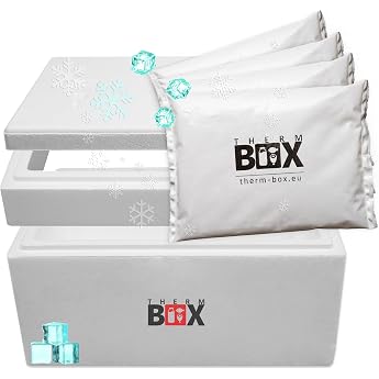 THERM BOX Modular Box 43 m with 4 x Ice Packs for Cool Box 43 L Interior 49 x 30 x 28 cm Transport Box Thermal Container Reusable