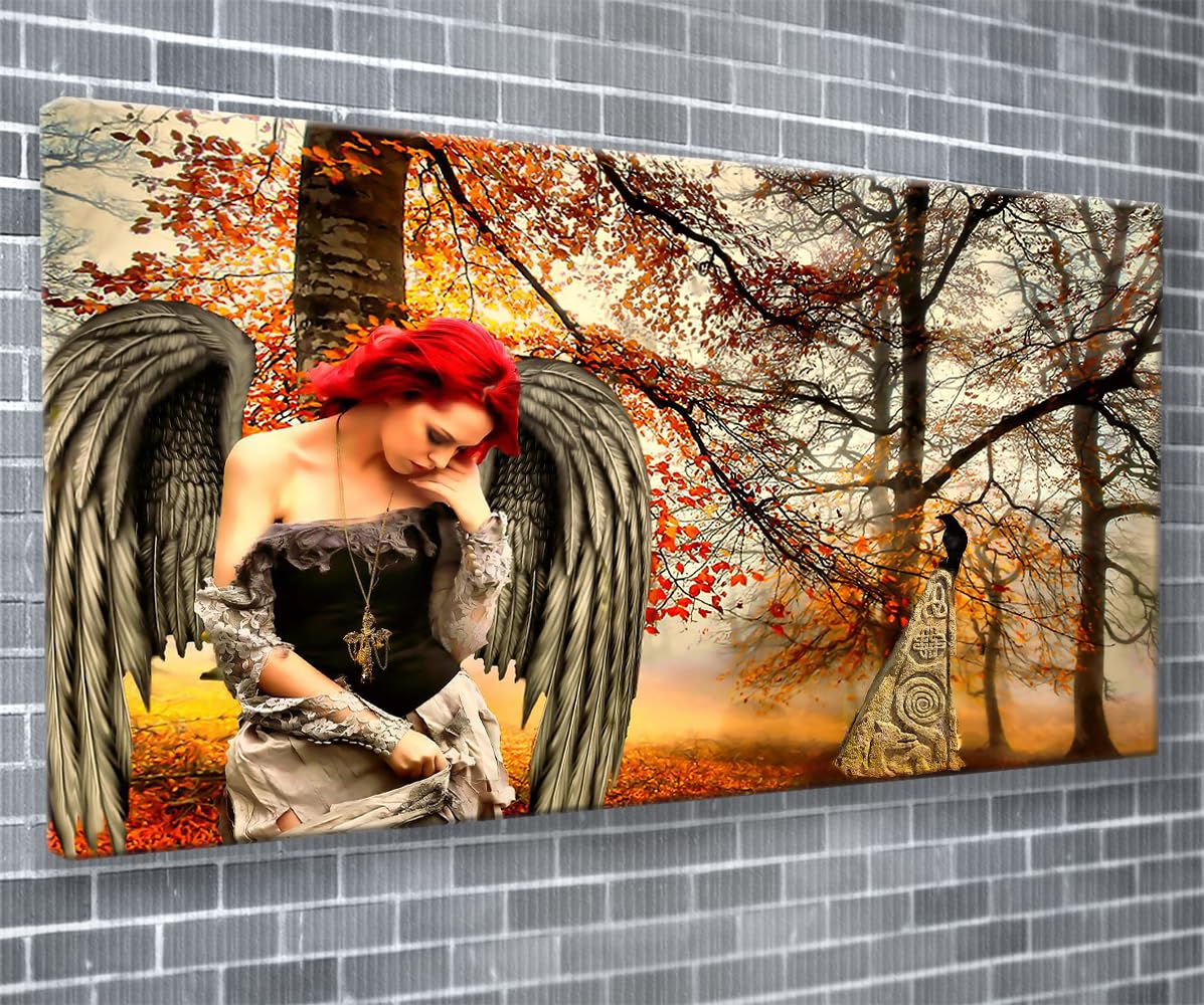 Gothic Angel Panoramic Canvas Print XXL Picture 50 inch x 20 inch Over 4 foot wide x 1.5 foot high Ready to Hang Stunning Quality