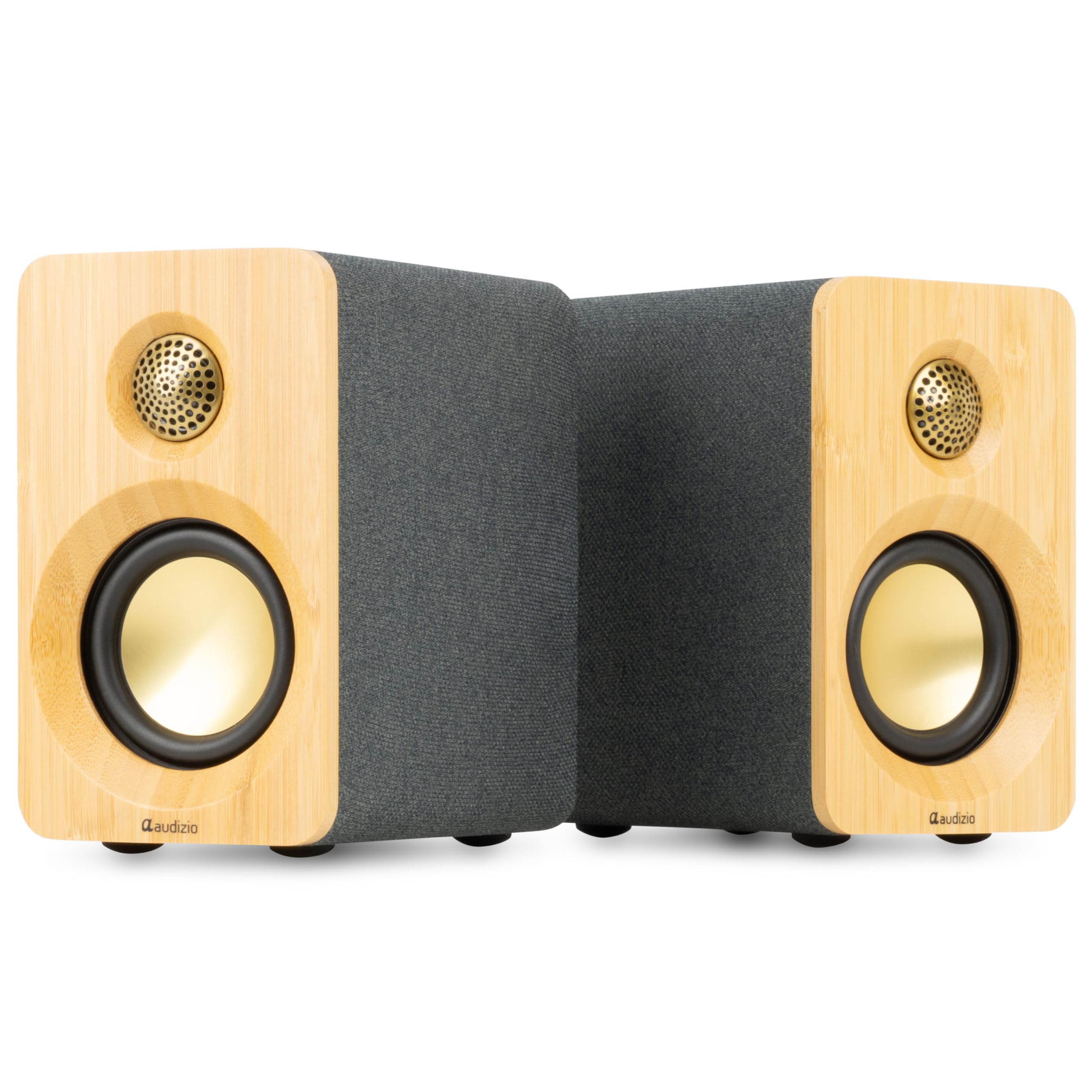 Audizio KS16 – Altavoces HiFi Activos 100W con Bluetooth 5.3, USB-C, Salida subwoofer, Amplificador Integrado, Altavoces de estanteria para música, Ordenador y Tocadiscos, Color bambú