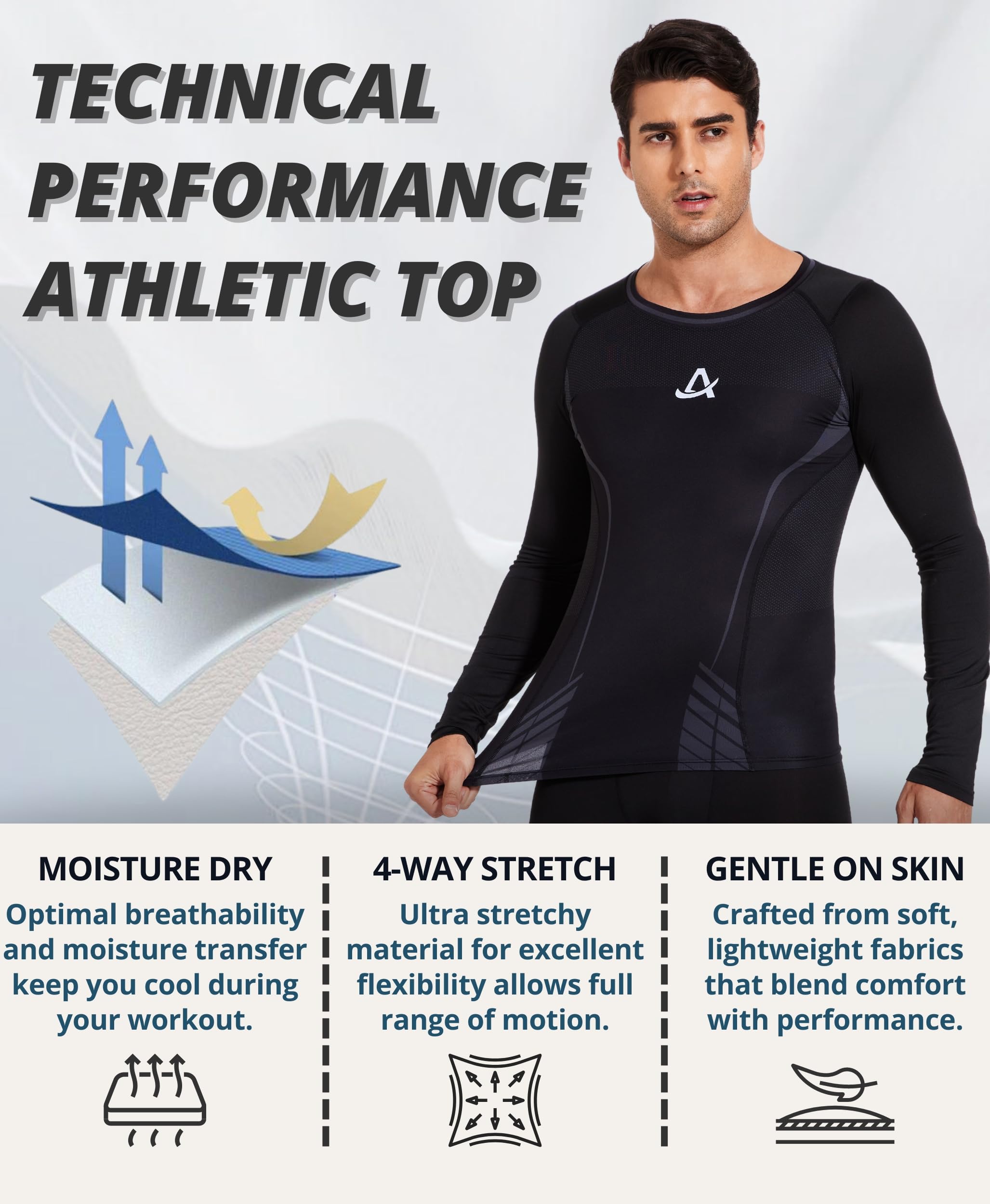 AMZSPORT Maglia Compressione Uomo Maglia Termica Manica Lunga Maglietta Palestra Compression Shirt Ciclismo Running Sportiva