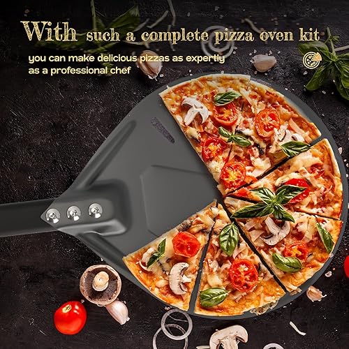 Miniatura 8 de Kit de horno de pizza de 5 piezas, cáscara giratoria de 9 pulgadas y cáscara de pizza perforada de 12 pulgadas con mango de aluminio de 40 pulgadas,