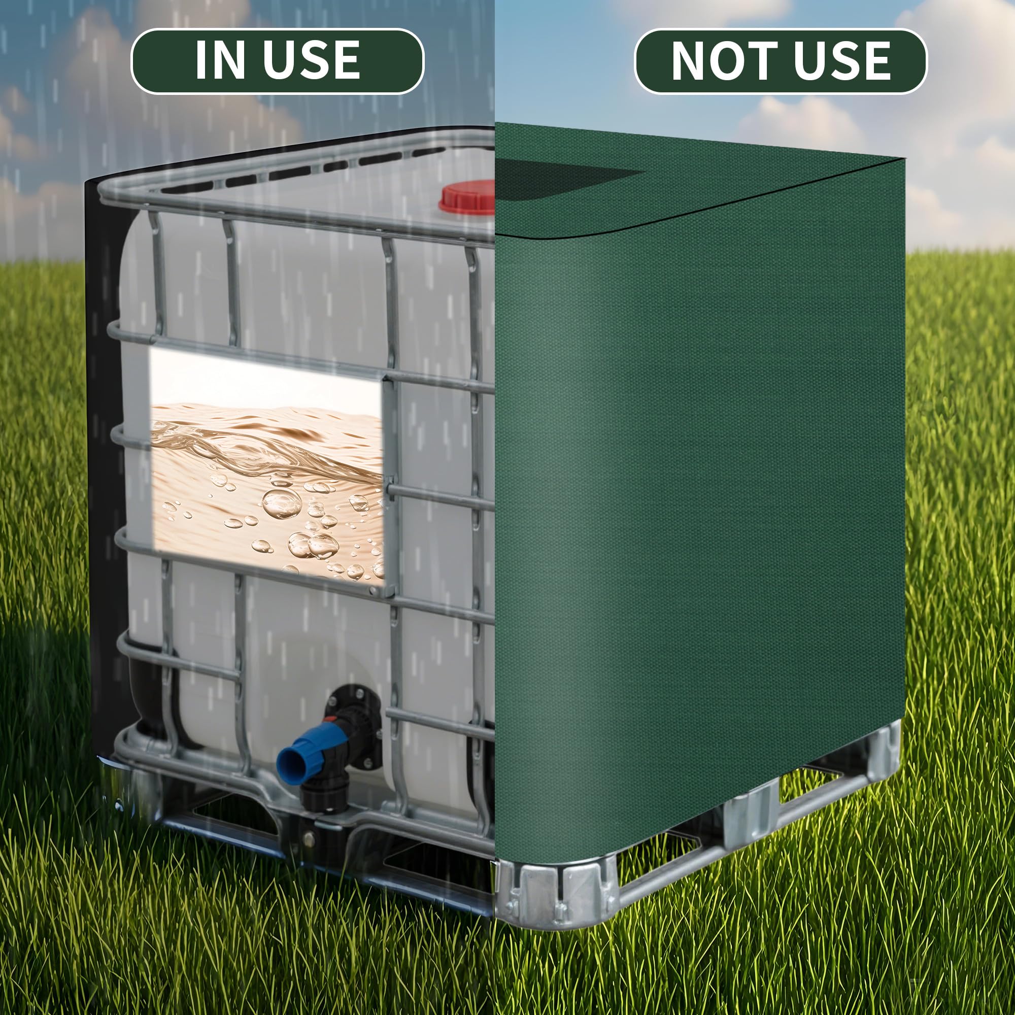 Bâche pour Cuve IBC 1000L Housse Protection Anti-UV Anti-Poussière Fermeture Éclair Vert 116x100x120 cm