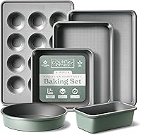 Vista 1 de Country Kitchen Juego de Utensilios para Hornear Apilables Antiadherentes - Duradero, Juego de Hornear de Fácil Desmolde, Verde Salvia, 6 Piezas