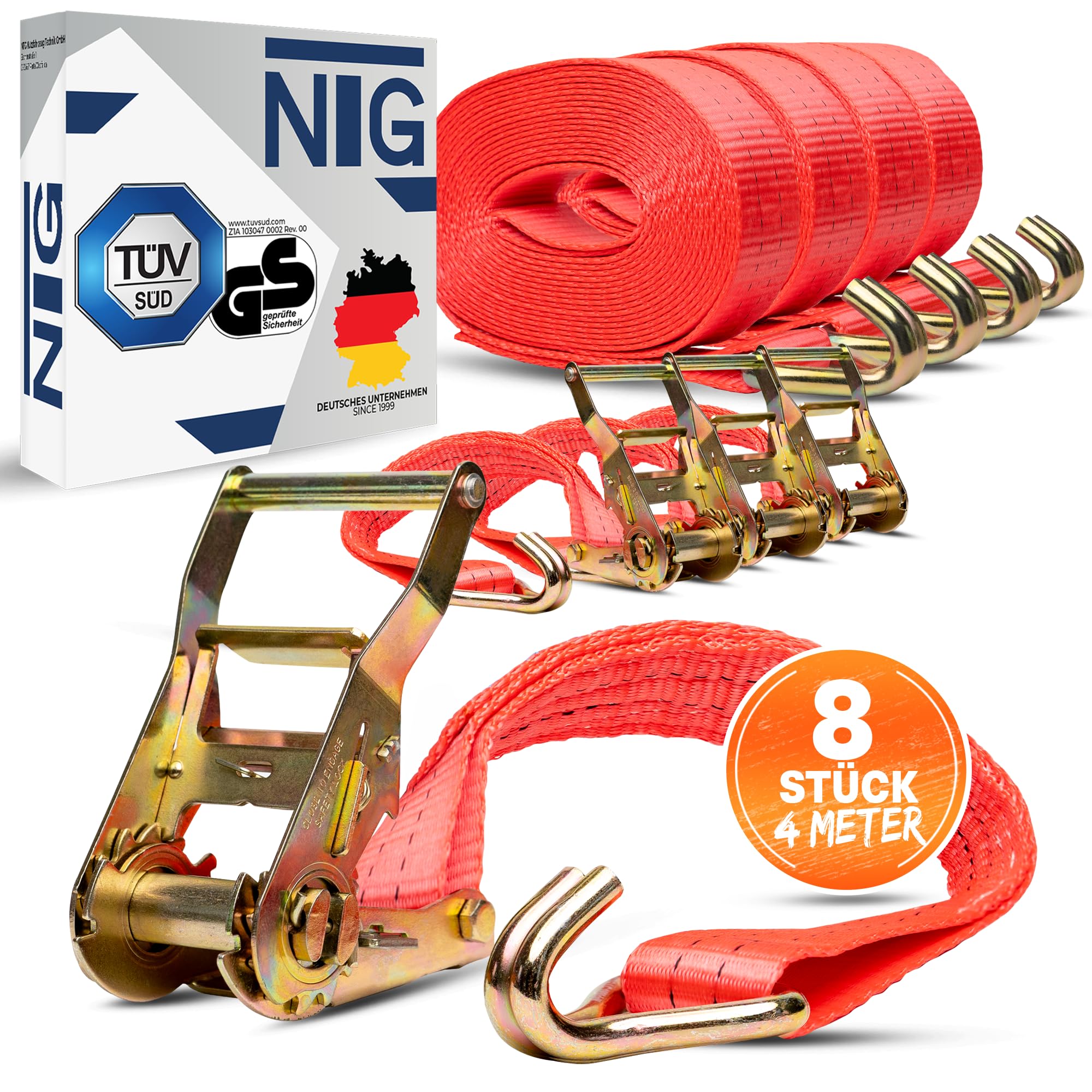 NTG 8 sztuk nośników do 2000 kg/daN o długości 4 m, certyfikat TÜV/GS, 2-częściowe, szerokość 35 mm, wytrzymałe i odporne na warunki atmosferyczne