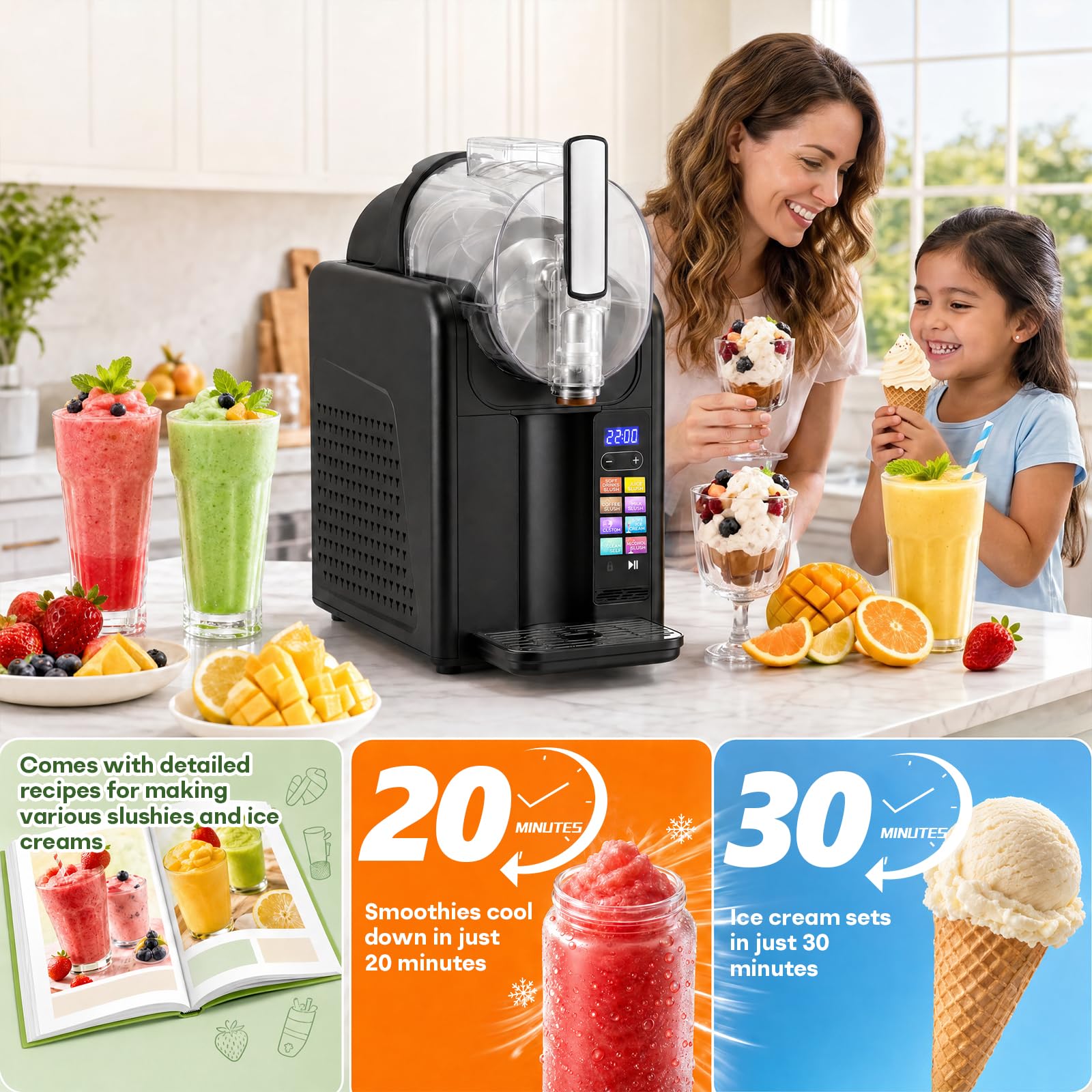 Macchina per Granita,granitore per granite slushie machine,Macchina per slushy da 2L,7 programmi preimpostati Adatto per preparare gelati, frullati, milkshake, cocktail ghiacciati e margarita (nero)