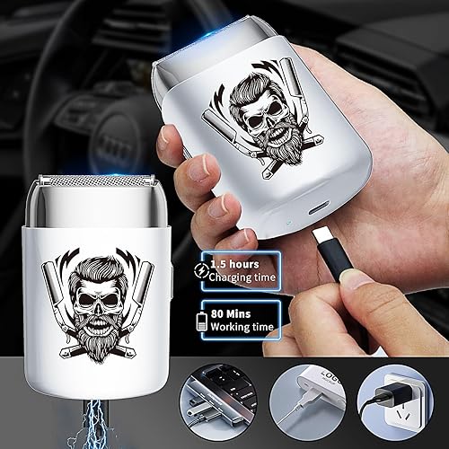 Miniatura 3 de BESTBOMG Afeitadora eléctrica de aluminio para hombres, rasuradora recargable impermeable con 2 cuchillas flotantes para hombres calvos, IPX6 uso