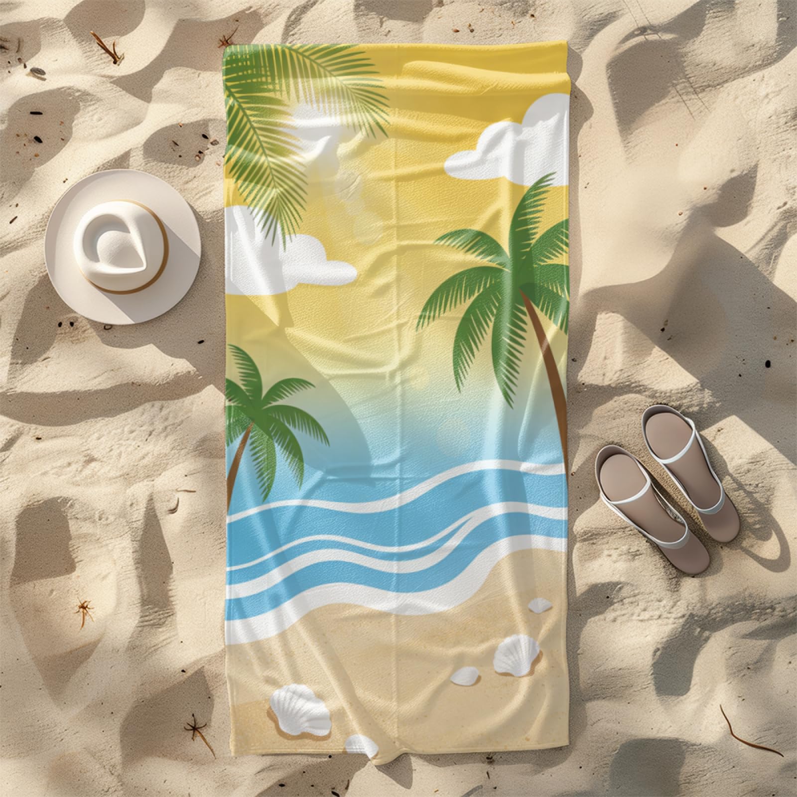 Fouta PlagePlage du Ciel Jaune Modèle Surdimensionné avec Diverses Tailles, Respirante et Portable, Parfaite pour Voyages Sorties Piscine et Usage Extérieur Quotidien 90x160 cm