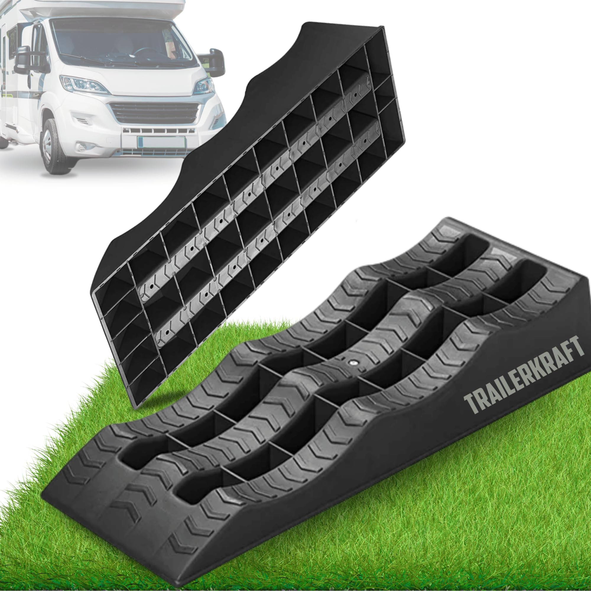 Auffahrkeile für Wohnmobil [2er Set] PlusPro - Stabile Stufenkeile für maximalen Halt [<5t] | Auffahrkeile für Wohnwagen Wohnmobil & Anhänger | Keile für Unebenes Gelände