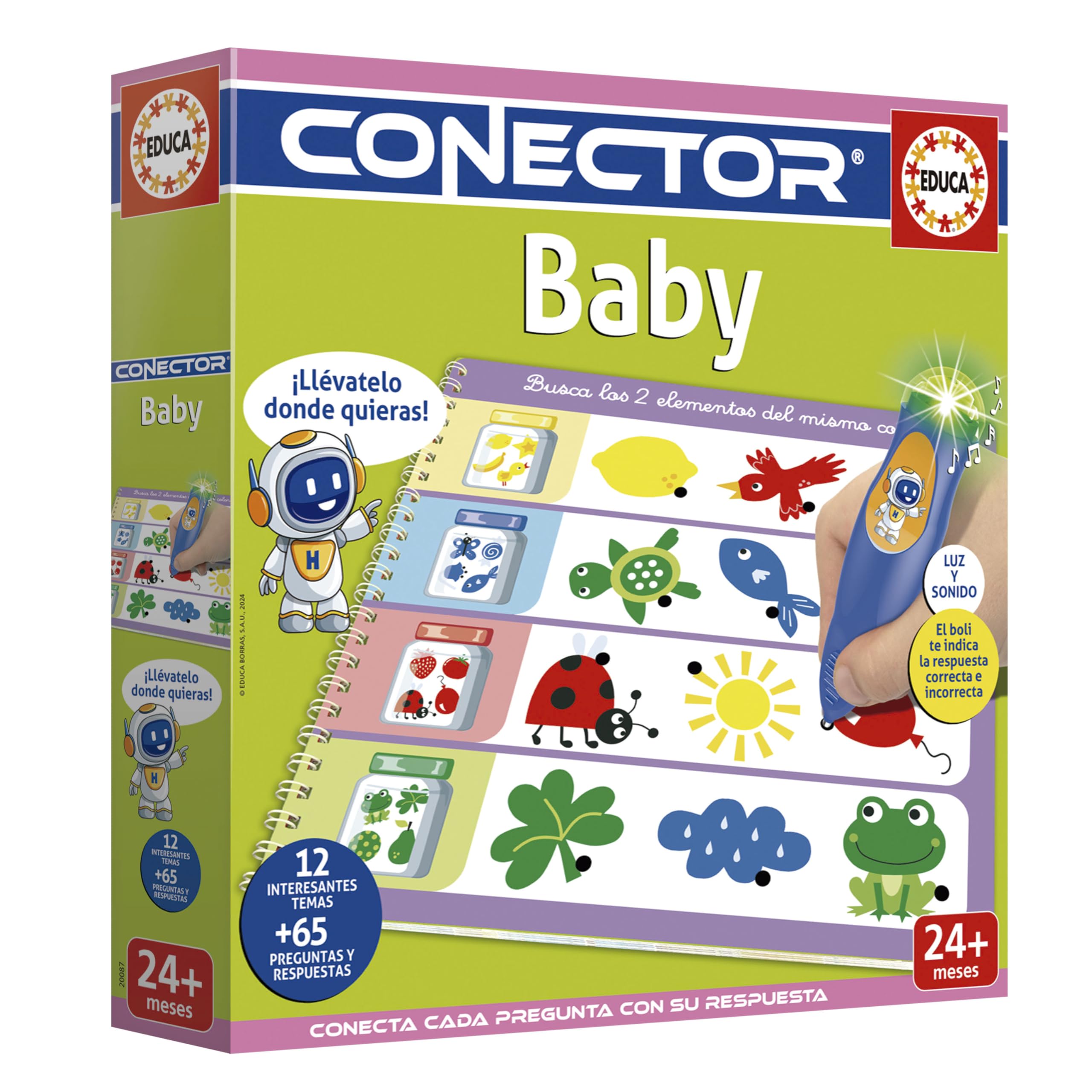 Educa - Conector Baby | Juego Educativo con más de 65 Preguntas y respuestas. 12 Temas Diferentes en Formato Libro y lápiz con luz y Sonido. Recomendado a Partir de 2 años (20087)