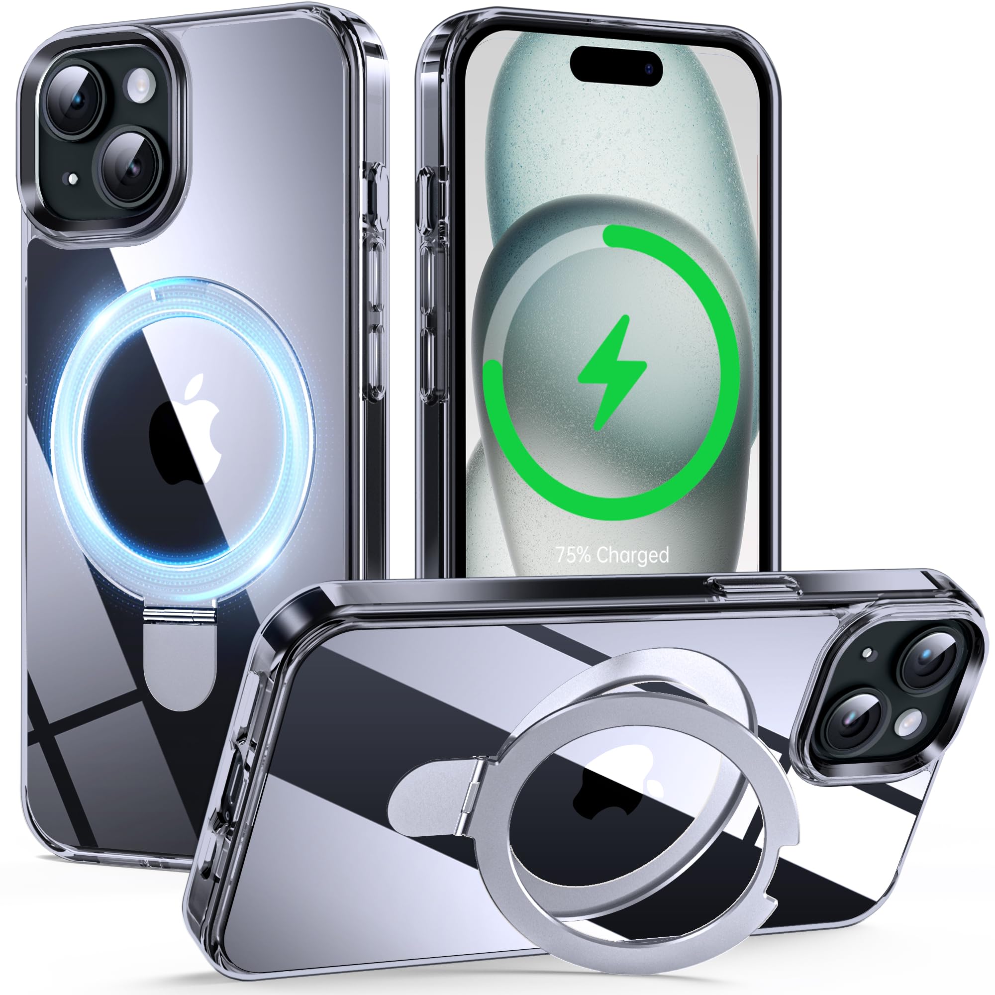 Supdeal Magnetic Stand Case for iPhone 15 with Invisible Ring Kickstand [Compatible with MagSafe] [Military Drop Protection] Shockproof Protective