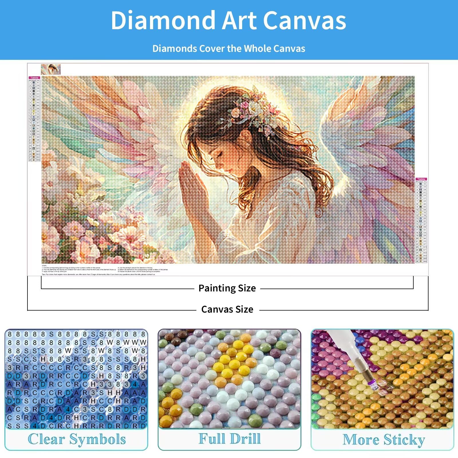 Diamond Painting Erwachsene Frau 140x70 cm, 5D Flügel Diamond Art Set Q0-70