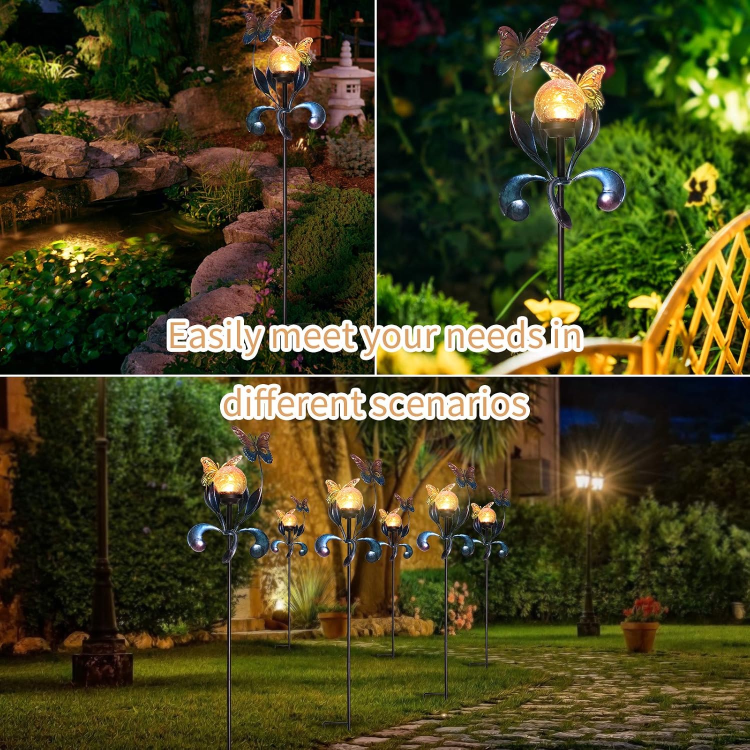 VCUTEKA Solar Lights Outdoor Metal Garden Stake Waterproof Crackle Glass Globe Garden Decor Butterfly for Pathway, Lawn, Patio, Yard - Image 7