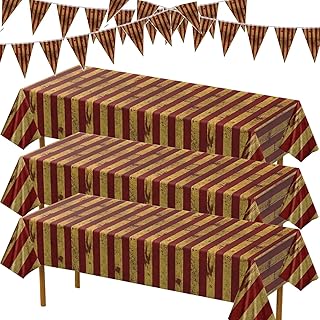 6 Pcs Creepy Carnival Decorations Sets 3 Halloween Bloody Circus Backdrop and 3 Banner Waterproof Red and White Striped Tablecloth Halloween Striped Pennant Banner Horror Triangle Bunting Flag