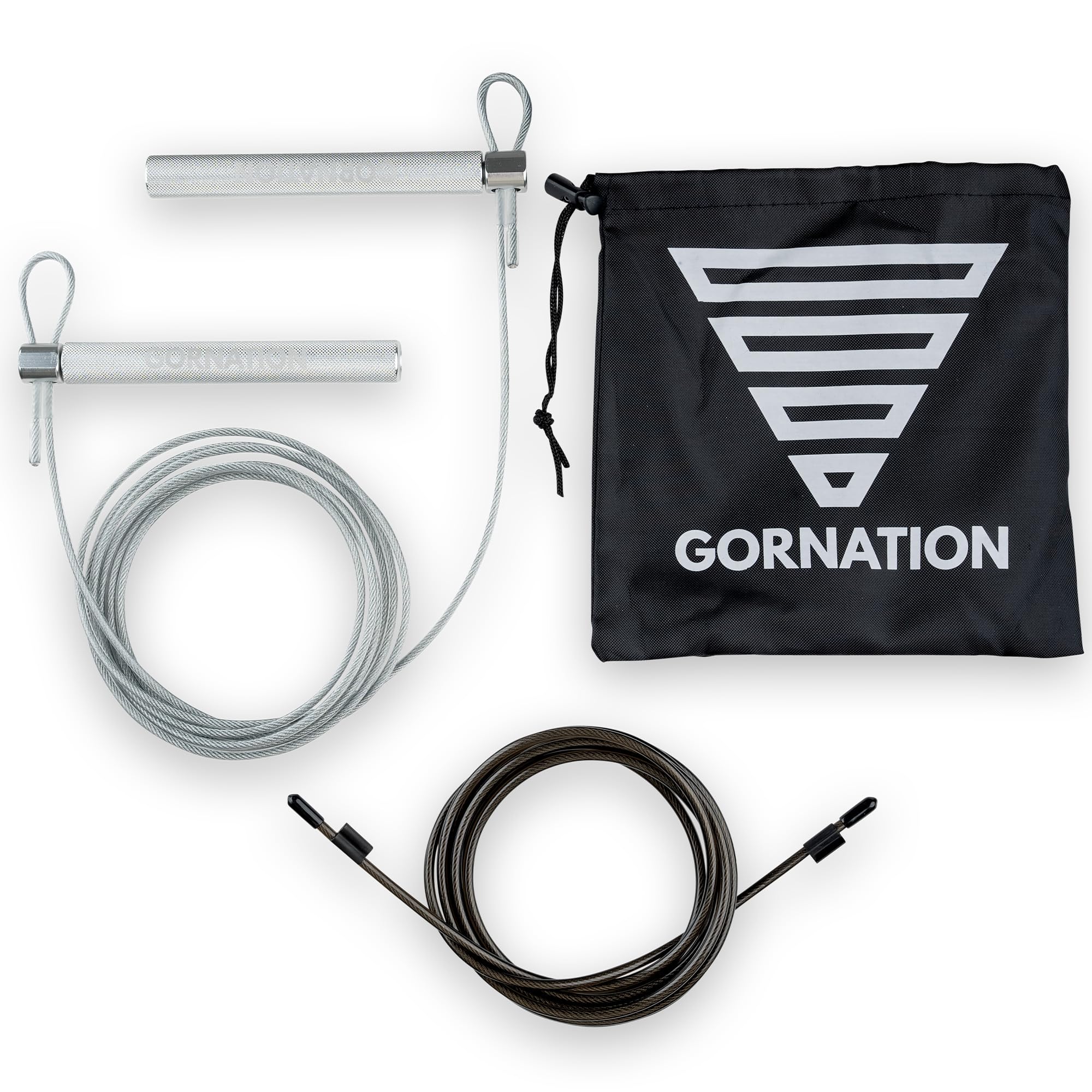 GORNATION Skakanka - regulowana profesjonalna skakanka z łożyskiem kulkowym - do fitnessu, boksu, speed-rope, z antypoślizgowymi uchwytami i aluminiowymi linami