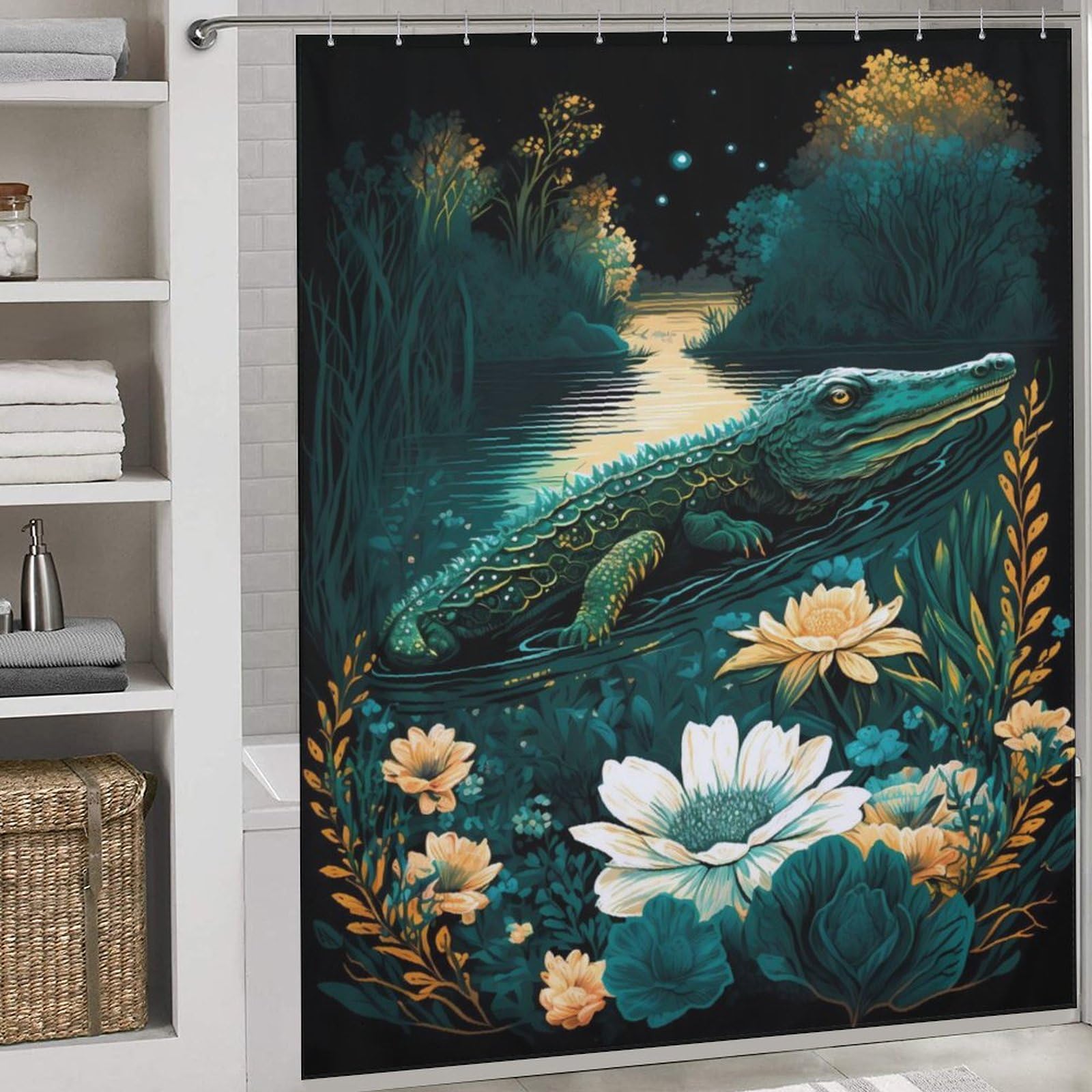 Rideau de douche crocodile anti éclaboussures en tissu lavable 183cm