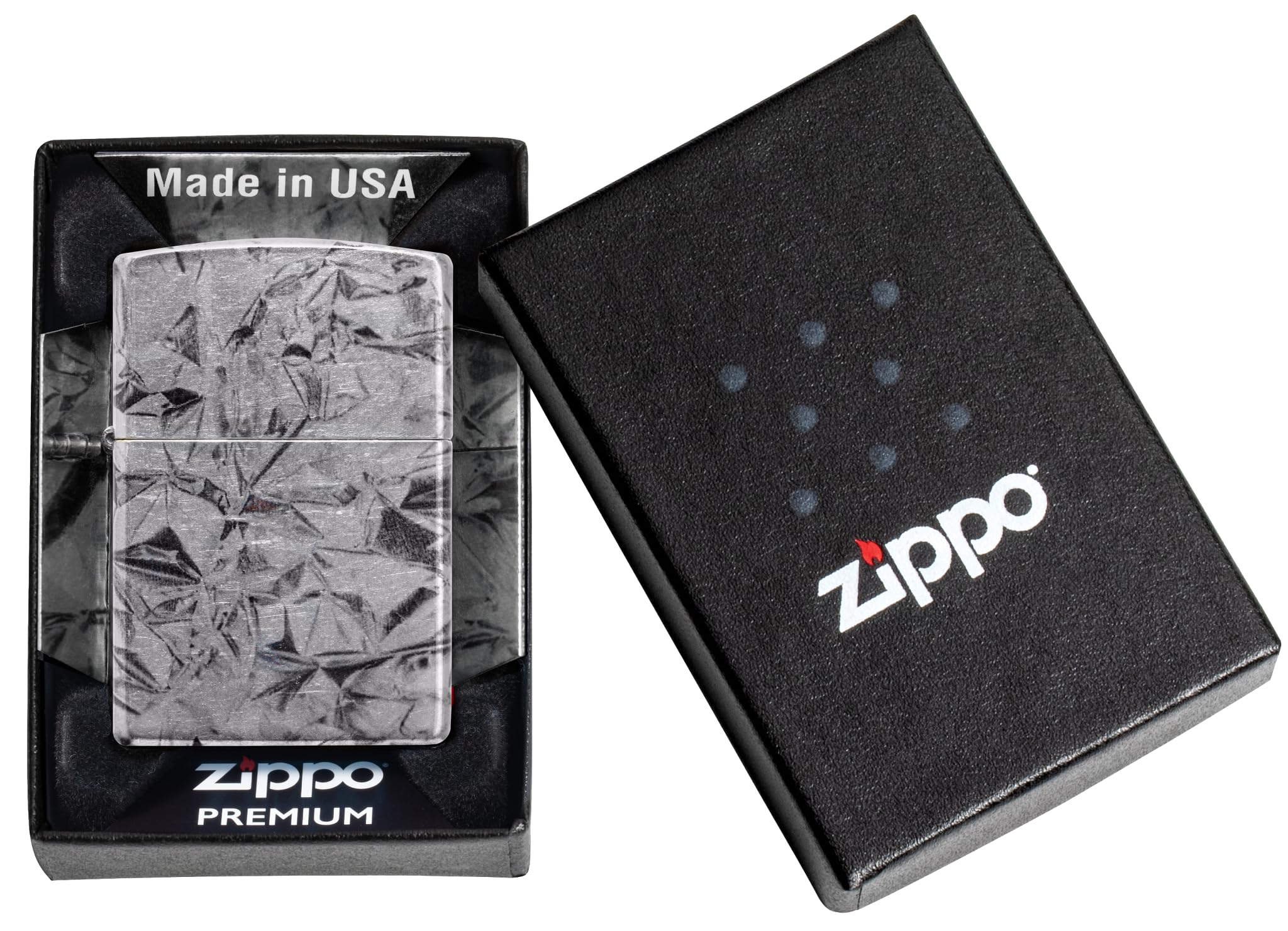 Zippo Sturmfeuerzeug - Aluminum foil, 540° Tumbled Chrome, Fusion - Nachfüllbar - Wiederverwendbar - Windfestes Design - Geschenkbox - Made in USA