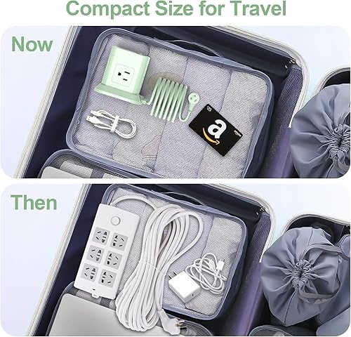 Miniatura 6 de FDTEK - Tira de alimentación en cubo, 4 tomas de corriente ampliamente espaciadas con 3 tiras de alimentación USB de enchufe plano con cables de