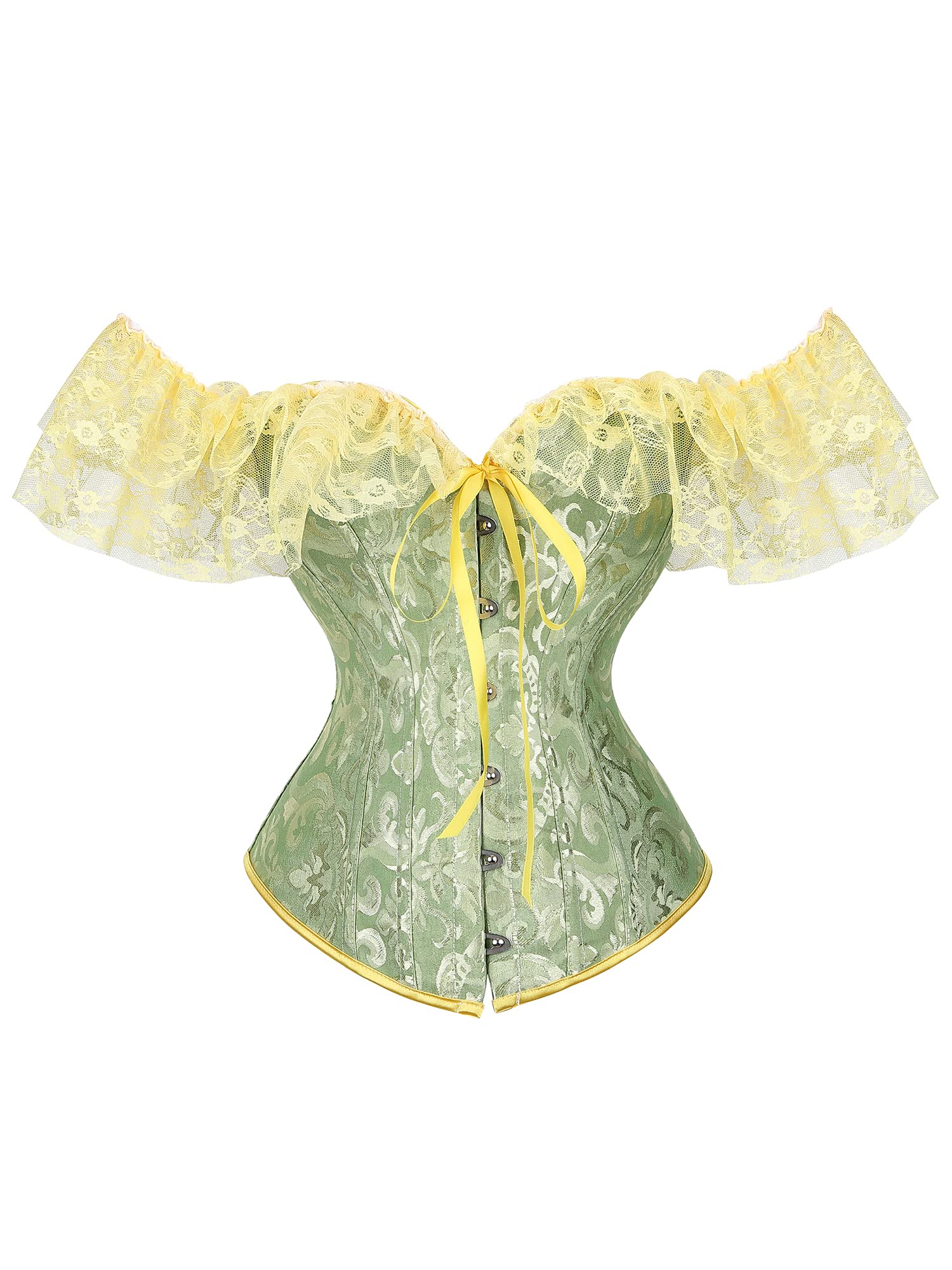 Acrawnni Women's Floral Lace Corset Off Shoulder Bustier Waist Shaping Slim Fishbone Overbust Corset Lace Up Bodyshaper Lingerie Top (A-Green, L)