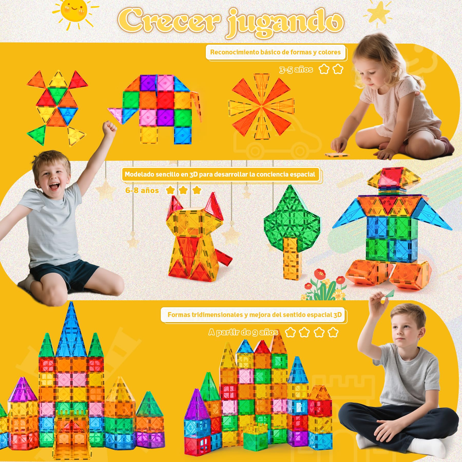 Bloques Magnéticos de Construcción,100 Piezas Magneticas Niños Divertido y Creativo Bloques de Construcción Magnéticos para Niños de 3 4 5 6 7 8 Años Regalos de cumpleaños