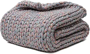 YnM Weighted Blanket, Handmade Chunky Knitted Design, Soft and Cozy, Temperature Regulating and Breathable, Machine Washable Throw for Sleep or Home Decor (Red Blue Fancy Yarn, 60x80 Inch, 15lbs)