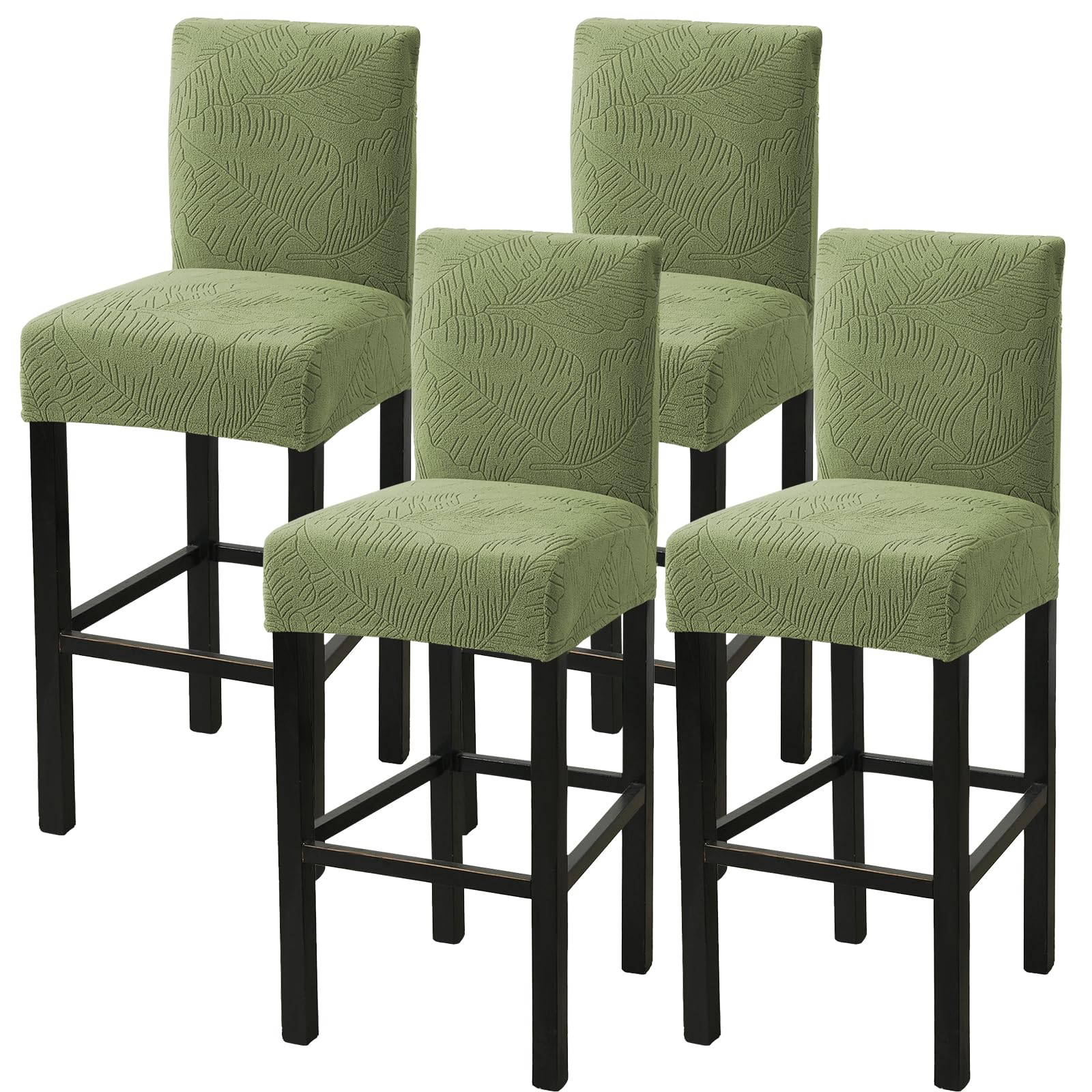 HAOYONG Bar Stool Covers, Stretch Counter Stool Pub Chair Slipcover Washable Counter Height Chair Covers for Kitchen Dining Room Cafe Set of 4 (Olive Green)