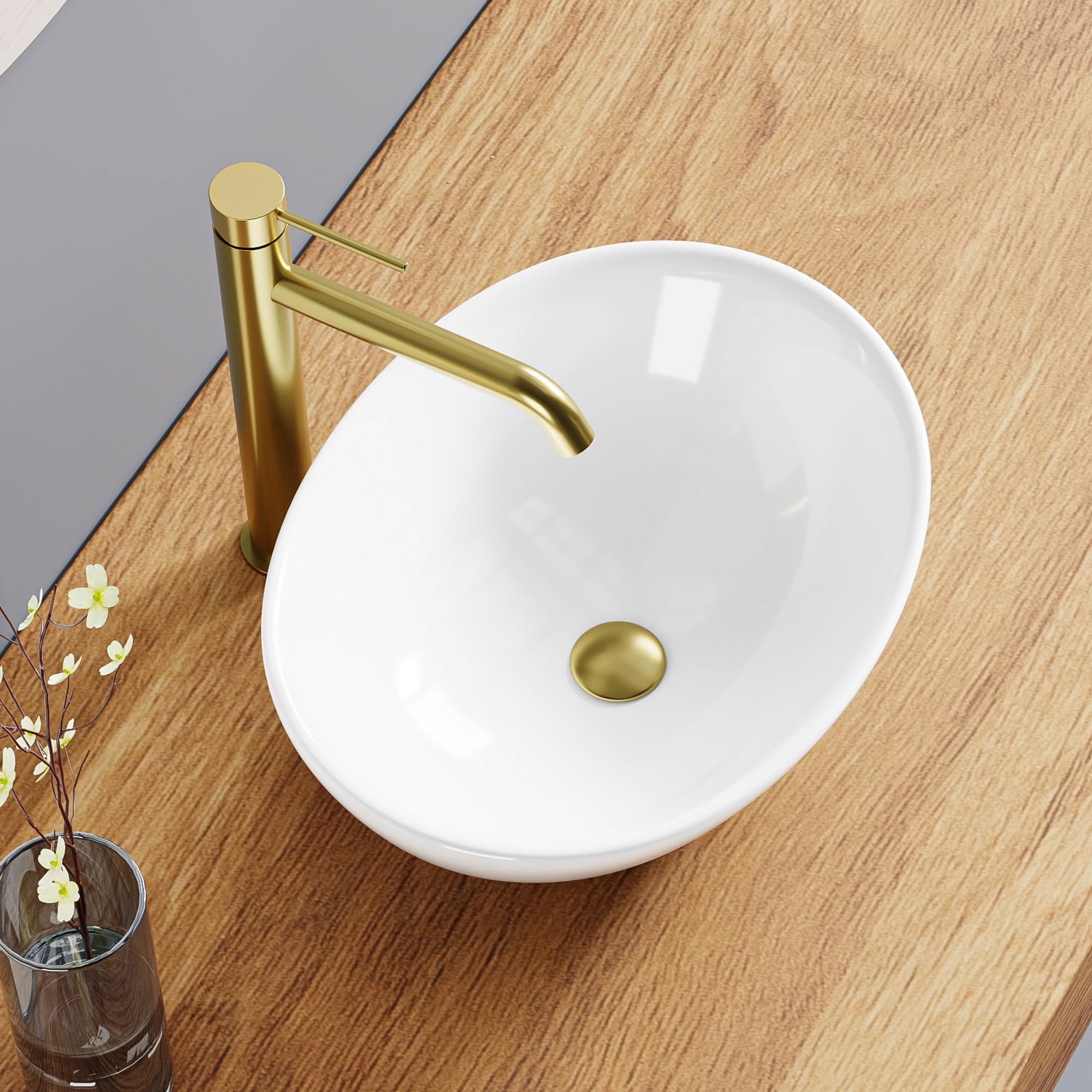 Lavabo ovale bianco 41,5 x 33,5 x 14,5 cm – Lavabo compatto in ceramica lucida – Design intemporale e purificato – ideale per WC, WC e piccoli bagni – facile da applicare e pulire