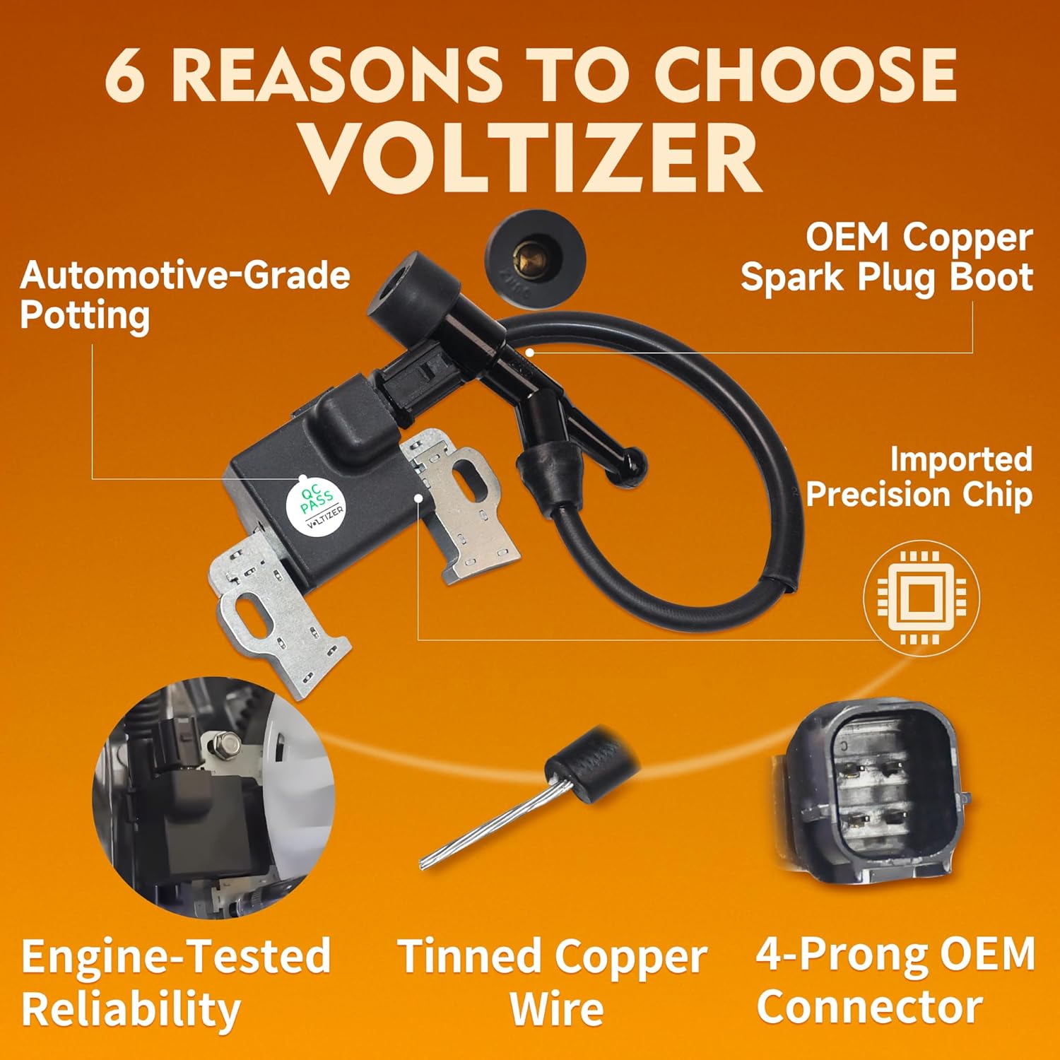 VOLTIZER 30500-Z5T-003 30500-Z5T-004 for Honda GX390 Ignition Coil – 4-Prong Module with Wire Harness 32110-Z5K-000 (Recoil-Start) & 32110-Z5K-810 (Electric-Start) – Includes NGK BPR5ES Spark Plug