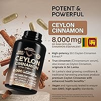 Vista 4 de Ceylon Cinnamon Capsules - Extra Strength - Energy Heart & Metabolism Support for Men & Women - Pure Natural Cinnamon 20:1 Extract Supplement - GMO