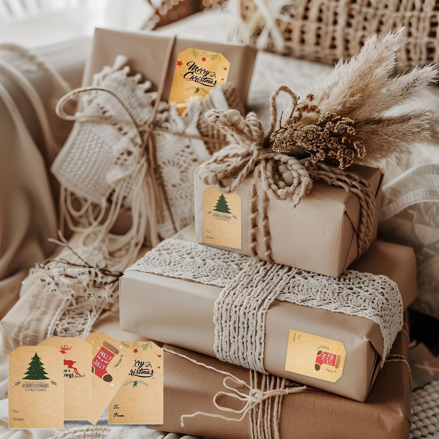 Self Adhesive Gift Tag Stickers: Decorative Christmas Tags Stickers Gift Labels for Holiday Presents Xmas Gift Bags - Easy to Write and Peel, 120Pcs - Image 7