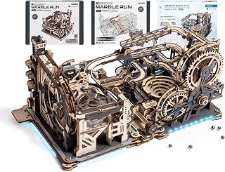 ROKR 3 in 1 Electric Wooden Marble Run 3D Puzzle for Adults - Motorized Wood Model Kit, Spaceport & Night City, Ideal Gift for Men & Boys