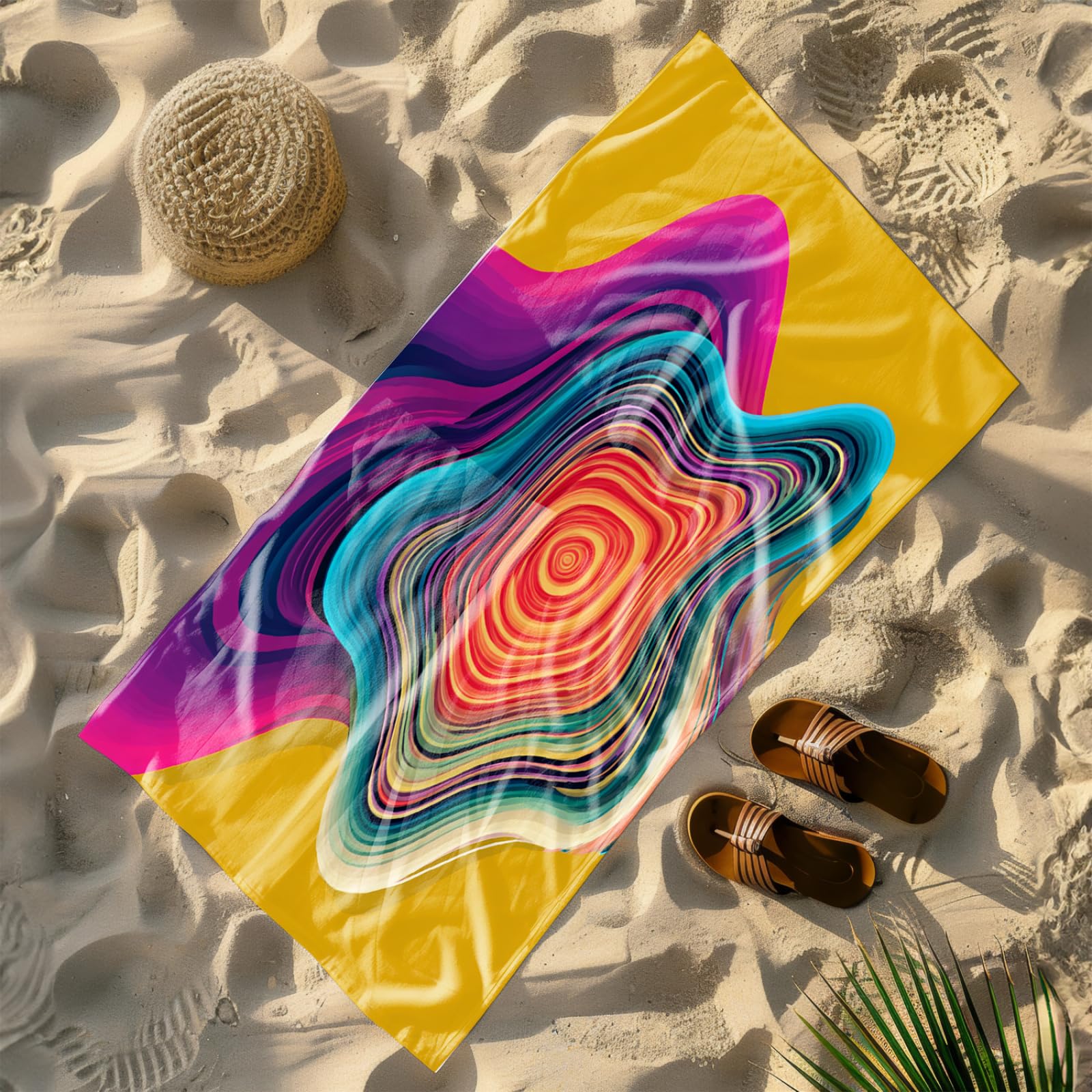 Generico Telo Mare Grande Modello Giallo Viola | Microfibra Telo Mare Antisabbia Leggero Compatto Asciugatura Rapida Assorbente Per Piscina Bagno Lavabile Fino