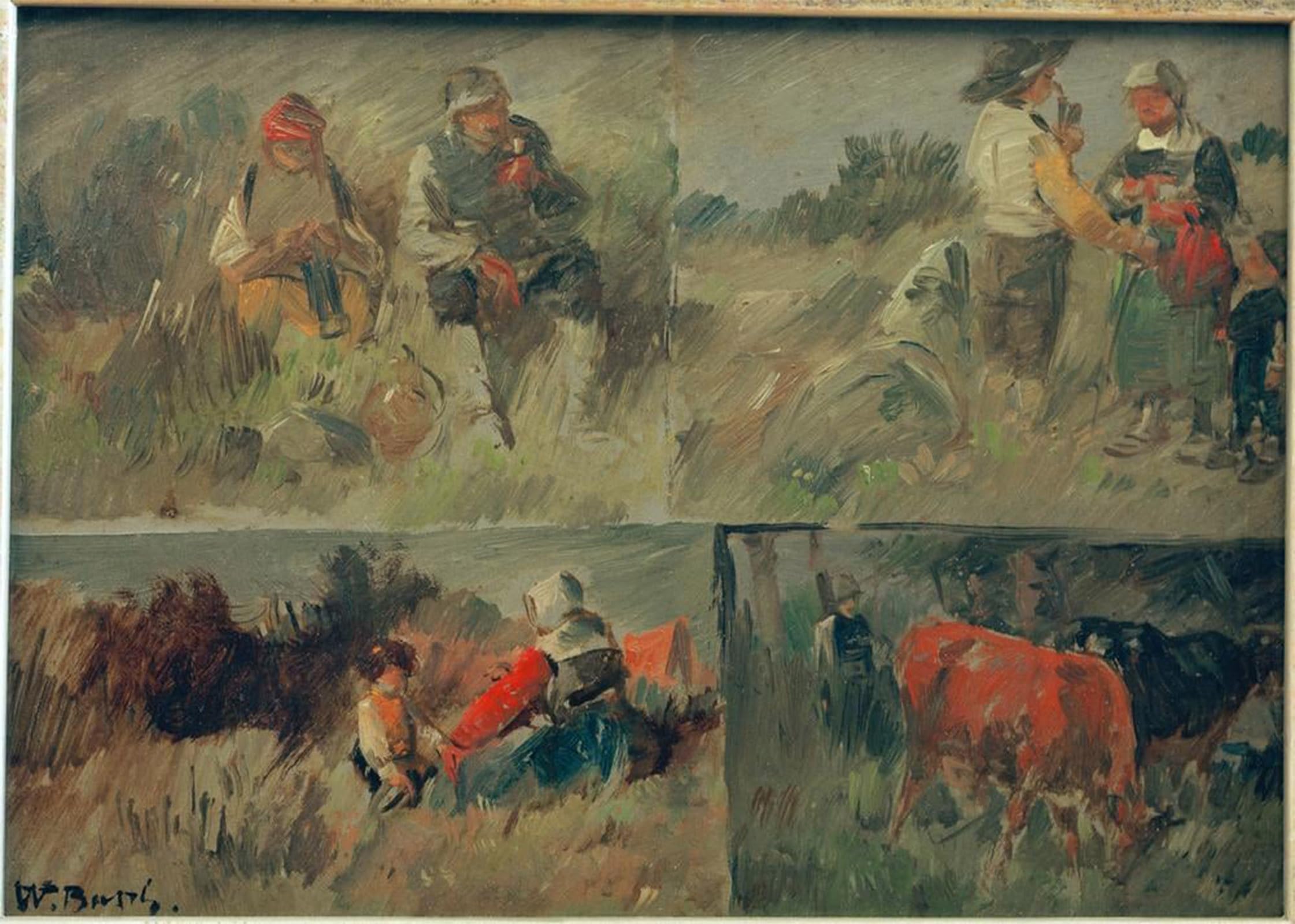 SERENDIPITP Vintage Wall Art Canvas Nordic Poster Canvas Print Picture Collective Four Rural Scenes by Wilhelm Busch Wall Art Poster for Home Decor 60x90cm