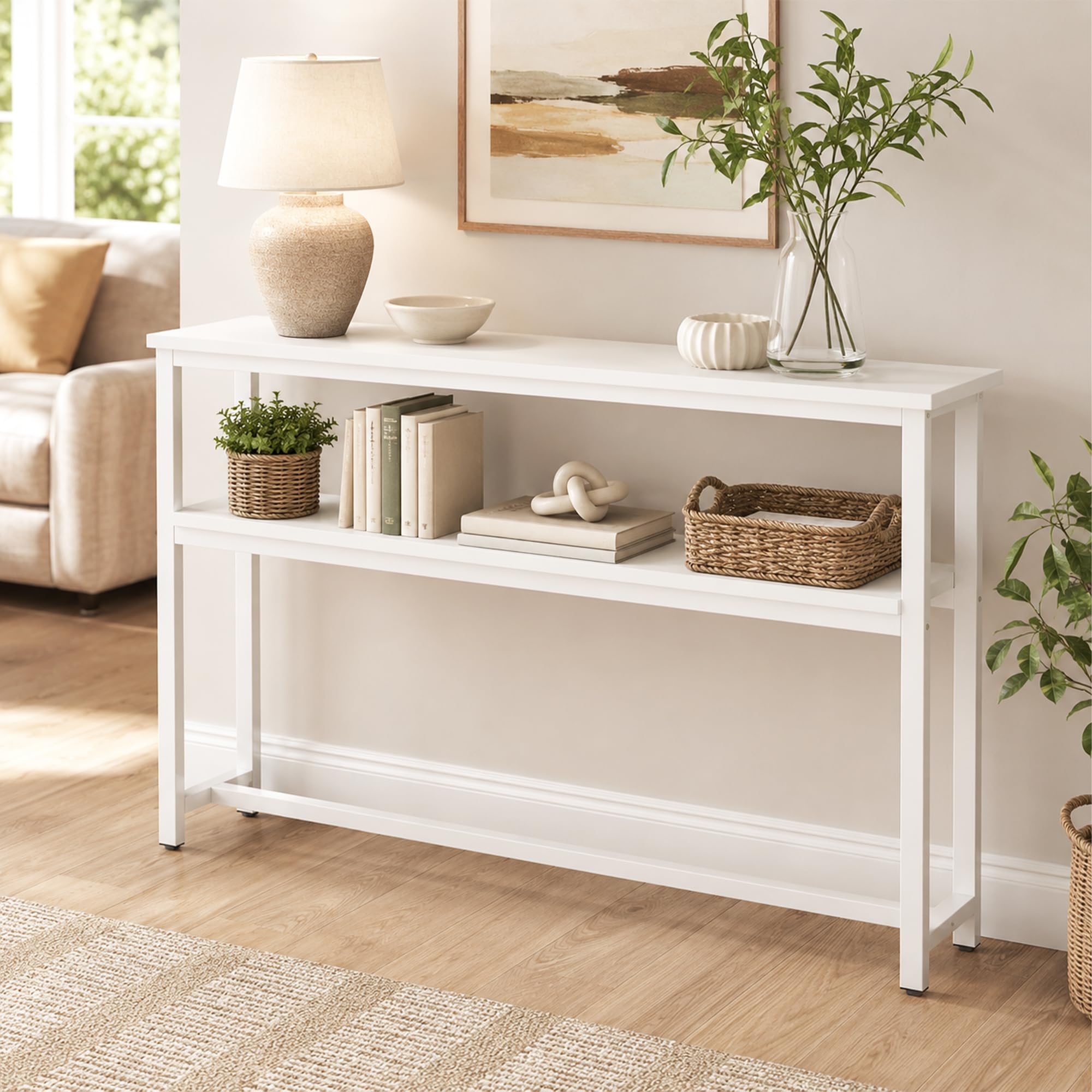 JSWHYBD Console Étroite 20 cm de Profondeur, Table d’Entrée à 2 Niveaux