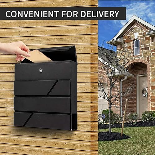 Miniatura 5 de MD021 - Buzón de pared para exterior de casa, caja de seguridad con cerradura y llaves, buzón de correo de metal de acero con compartimento para