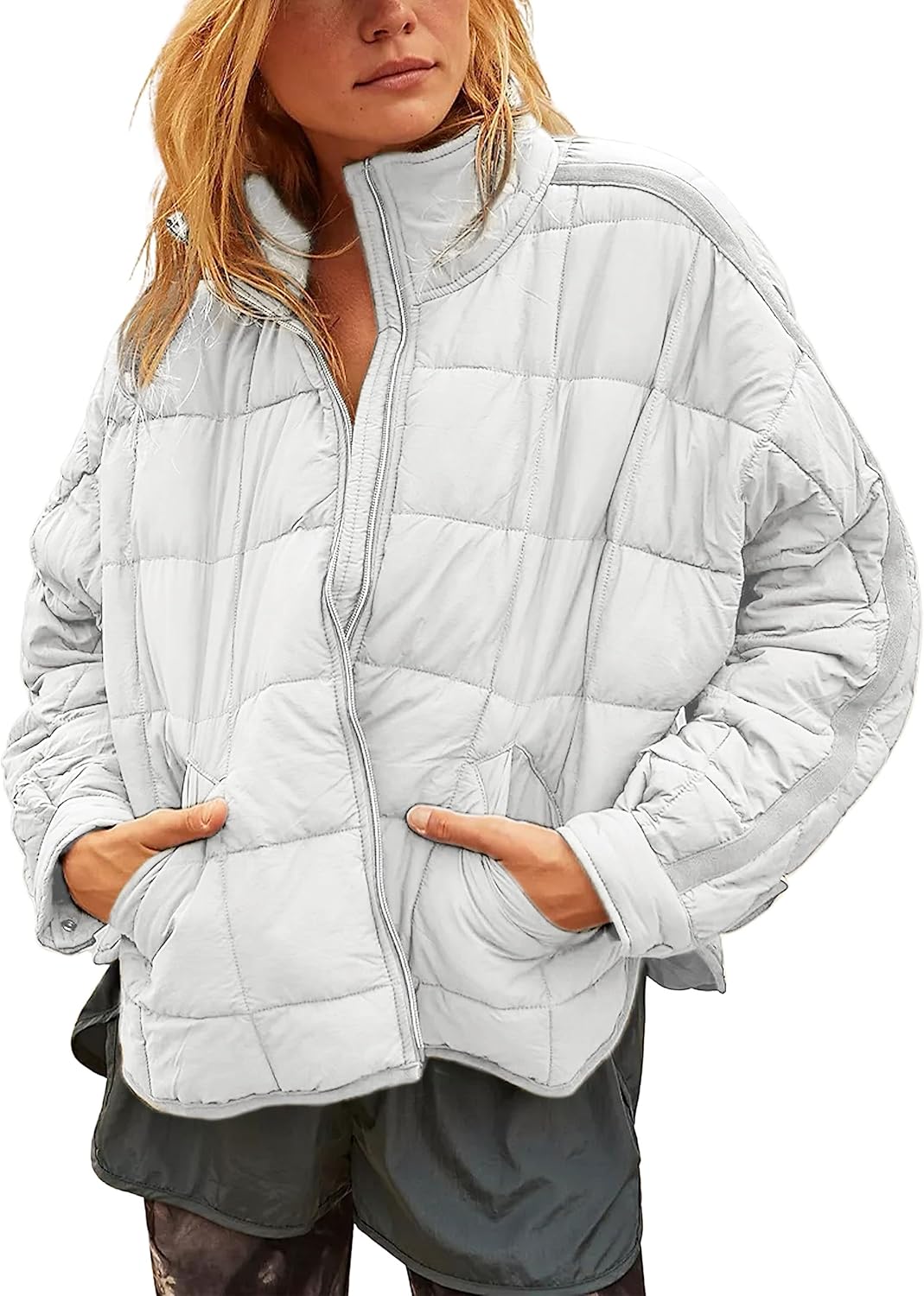 Watashi Women Quilted Puffer Jacket Lightweight Down Coat Long Sleeve Full Zipper Oversized Packable Short Puffer Jackets