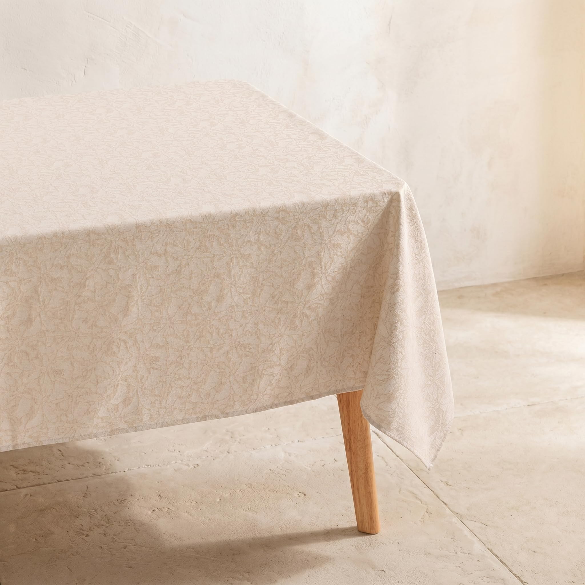 Gamusi Beige Stain-Resistant Tablecloth Embossed Floral 350 X 140 Cm 350 X 140 Cm