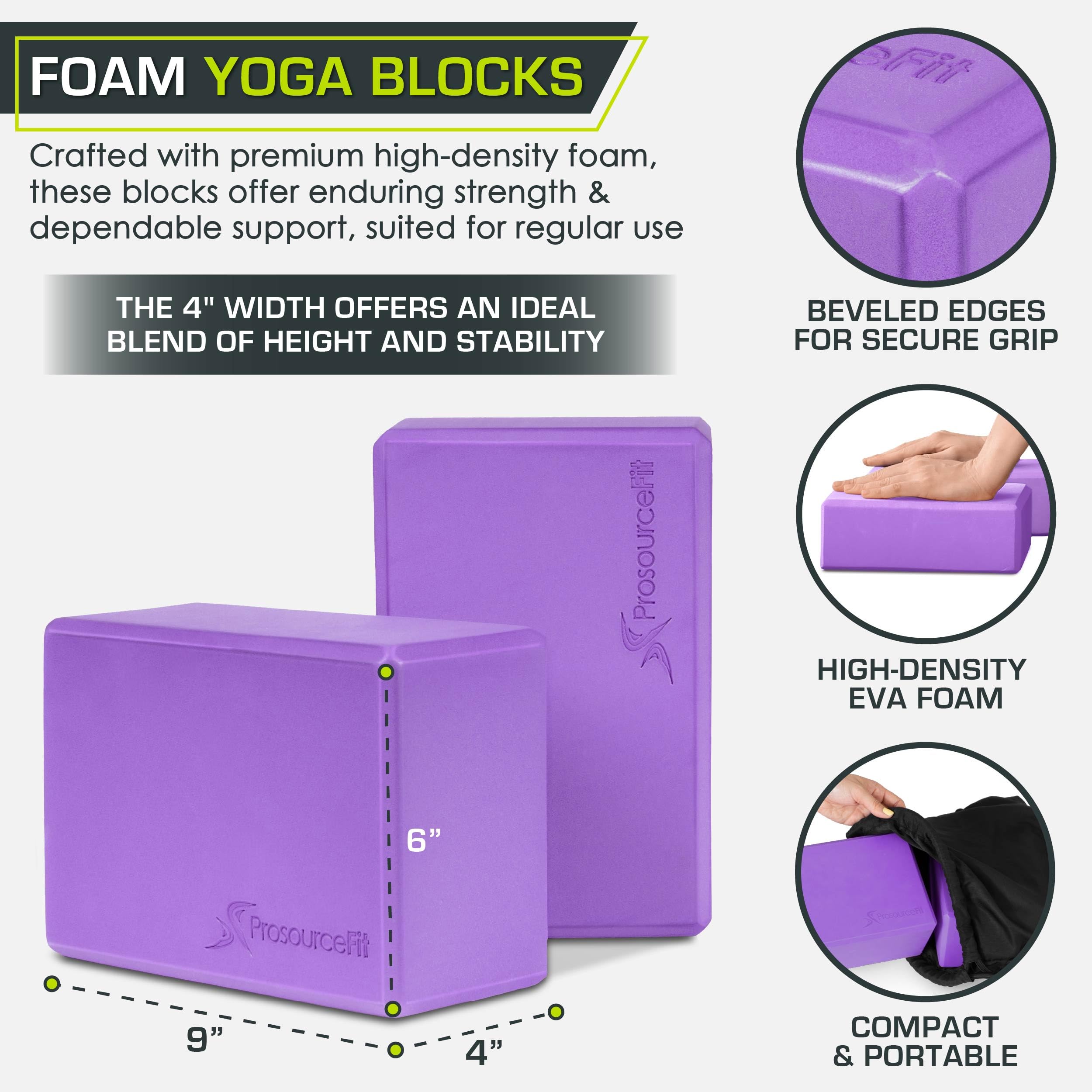 ProsourceFit Foam Yoga Blocks Set of 2, High Density EVA Yoga Bricks, Sturdy Yoga Prop Large Size 4”x 6” x 9”