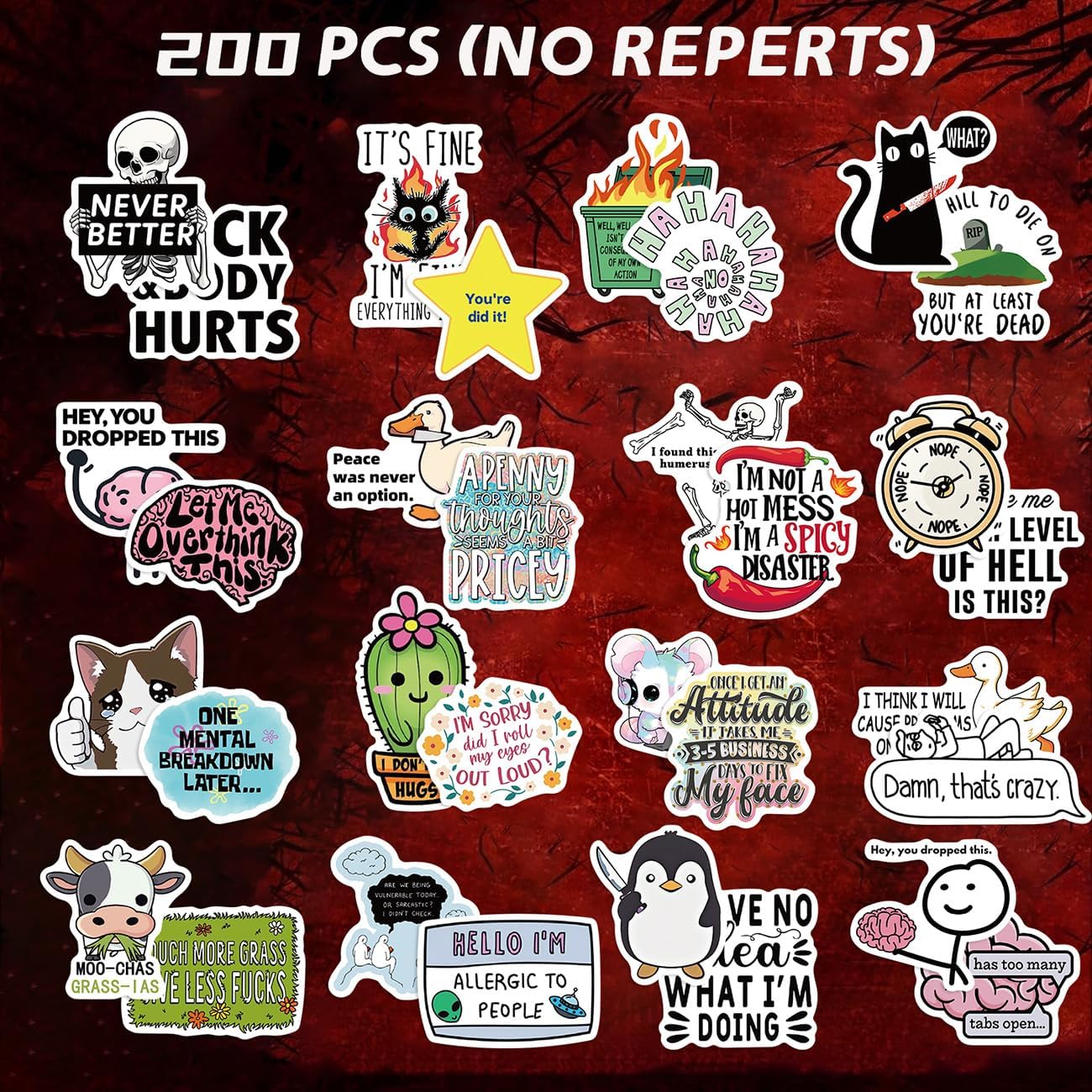 200Pcs Funny Stickers for Adults, Sarcastic Stickers Hilarious Dark Humor Meme Sticker Pack Gifts Cool Accesory for Laptop Phone Kindle Bumper Scrapbook Water Bottles - Image 5