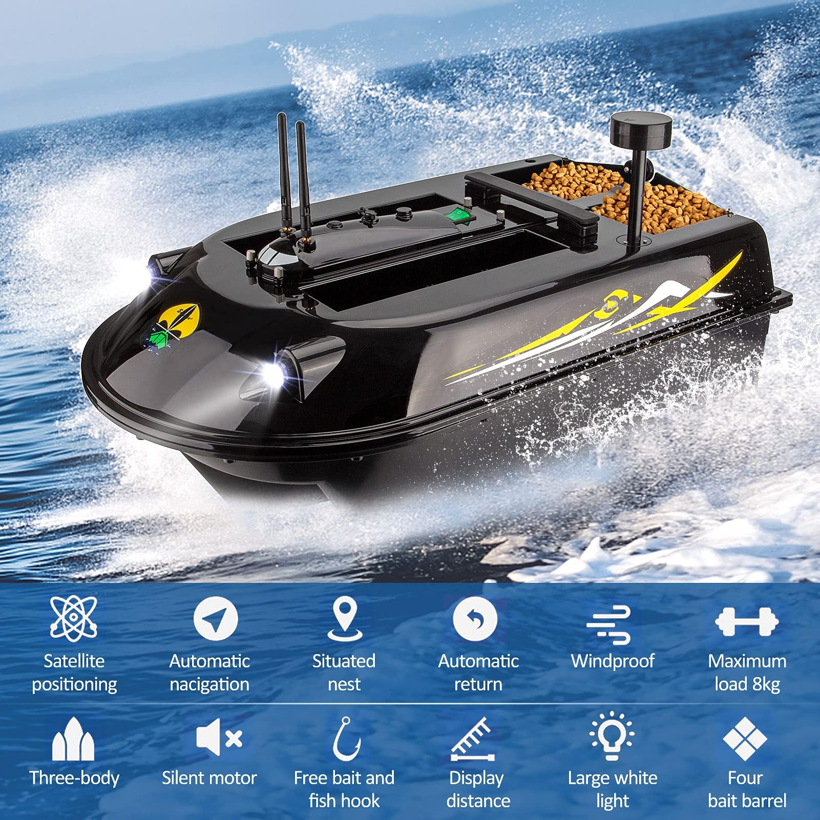 Angelköderboot mit Fischfinder, 600 m Fernbedienung, 8 kg Tragfähigkeit, robustes RC-Boot zum Meeresangeln