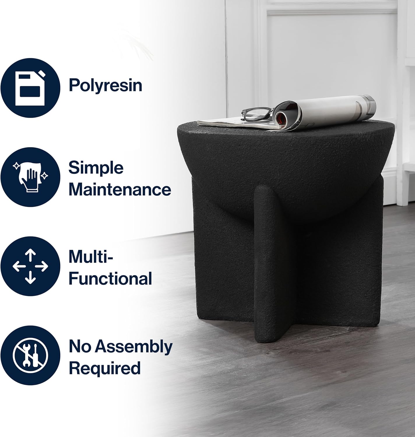 JONATHAN Y TBL1109A Brady 16.25" Minimalist Modern Drum Indoor/Outdoor Accent Table Contemporary, Mid-Century, Art Deco, Bohemian, Patio, Garden, Bathroom, Living Room Black Frosted