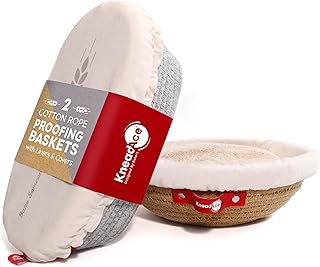 KneadAce Cotton Rope Banneton Bread Proofing Basket Set, Oval & Round Br...