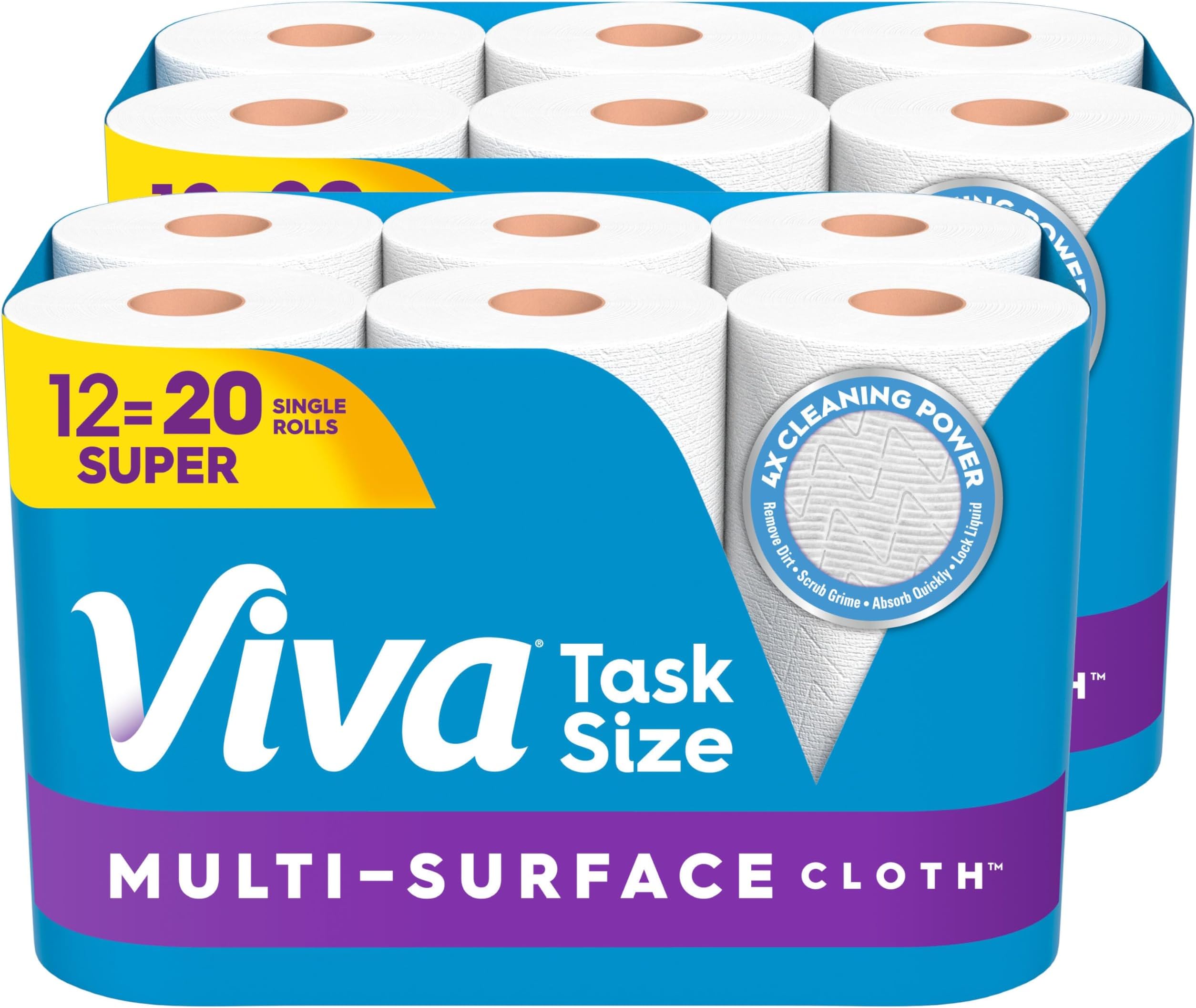 Multi-Surface Cloth Paper Towels, Task Size - 12 Super Rolls (2 Packs of 6) - 81 Sheets Per Roll