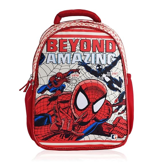 Kuber Industries School-College Bag | Marvel Spiderman Amazing Backpack for Boys and Girls | 4 Compartment Travel Backpack | Water Resistant Bookbag for Daily Routine | Laptop Bag | Large | Cream