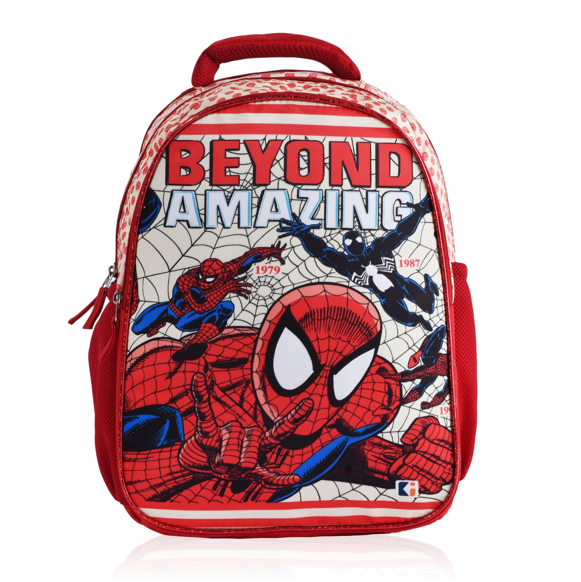 Kuber Industries Marvel Spiderman Amazing Water Resistant Stylish School Bag for Boys 12+ Years/5-7 Years | With 3 Compartments, Side Pockets, Padded Shoulders | 22 Litre, 17 Inches | Large | Cream