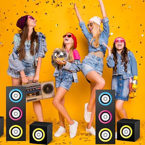 Miniatura 4 de 6 cajas de fiesta de los años 80 y 90, cajas grandes de decoración de fiesta de hip hop, cajas grandes de papel Boombox para decoración retro de los