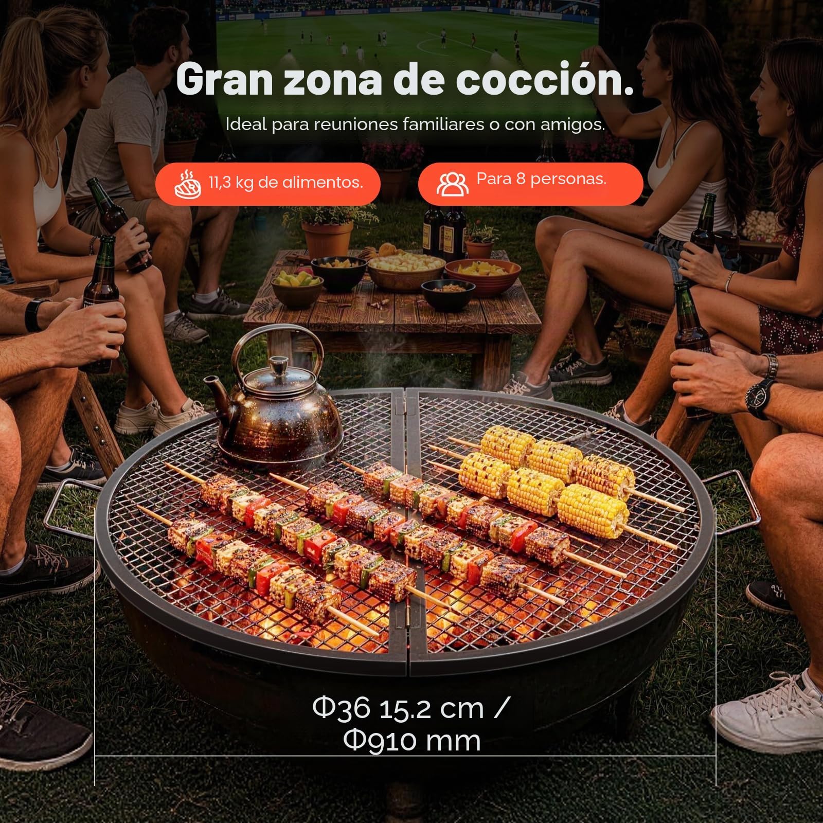 VEVOR Parrilla de Barbacoa Redonda de Acero, Diámetro de 91 cm, Plegable y Portátil, Marca X, Capacidad de Carga de 20 kg, Utensilios para Chimenea, Brasero, Barbacoa, Pícnic, Camping, Jardín, Negro